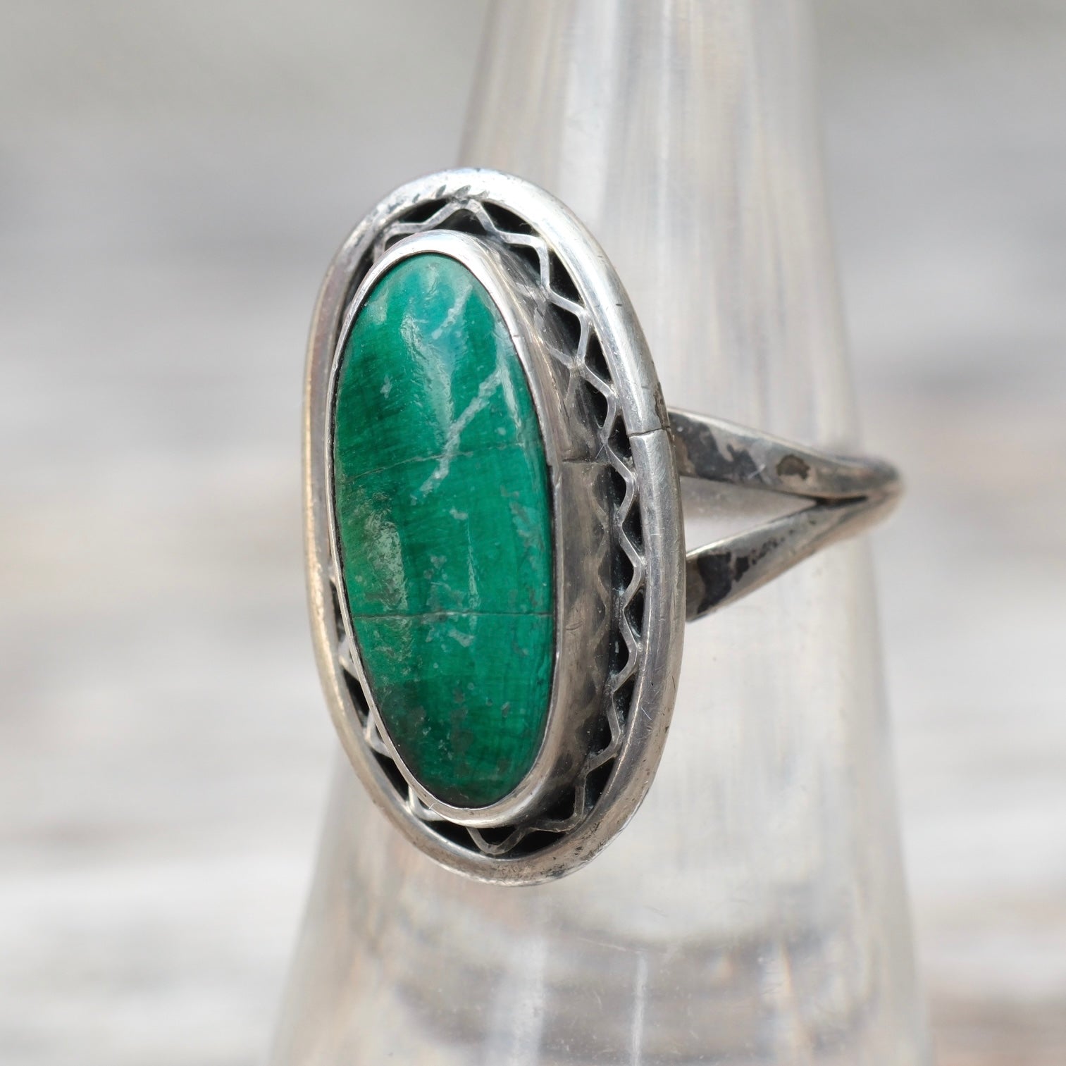 Vintage Sterling Malachite Ring 6.25