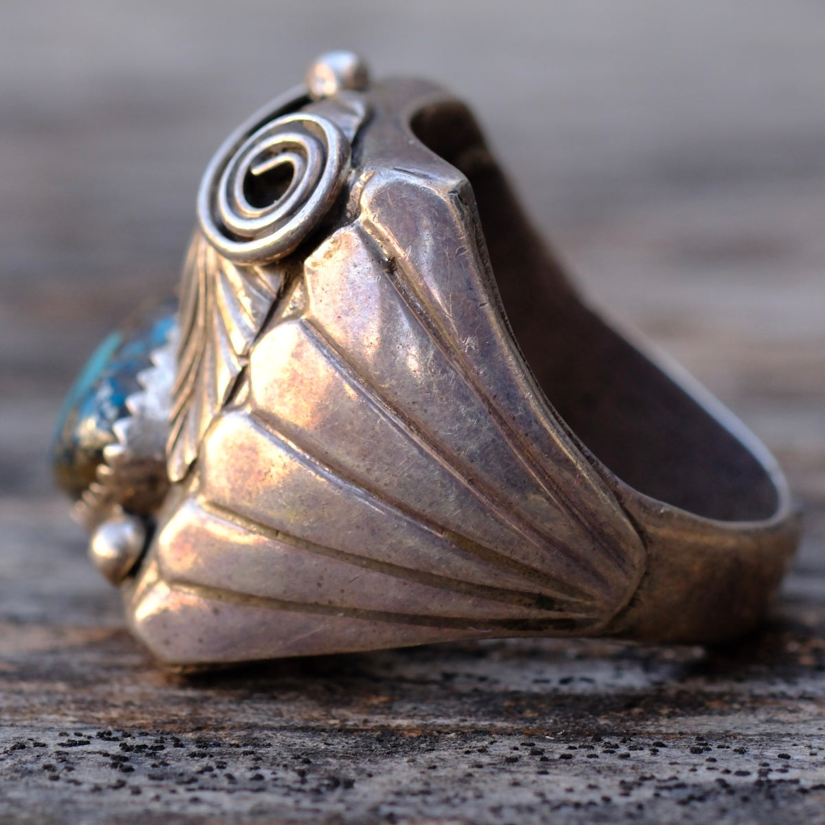 Vintage Sterling Turquoise Feather Ring 11