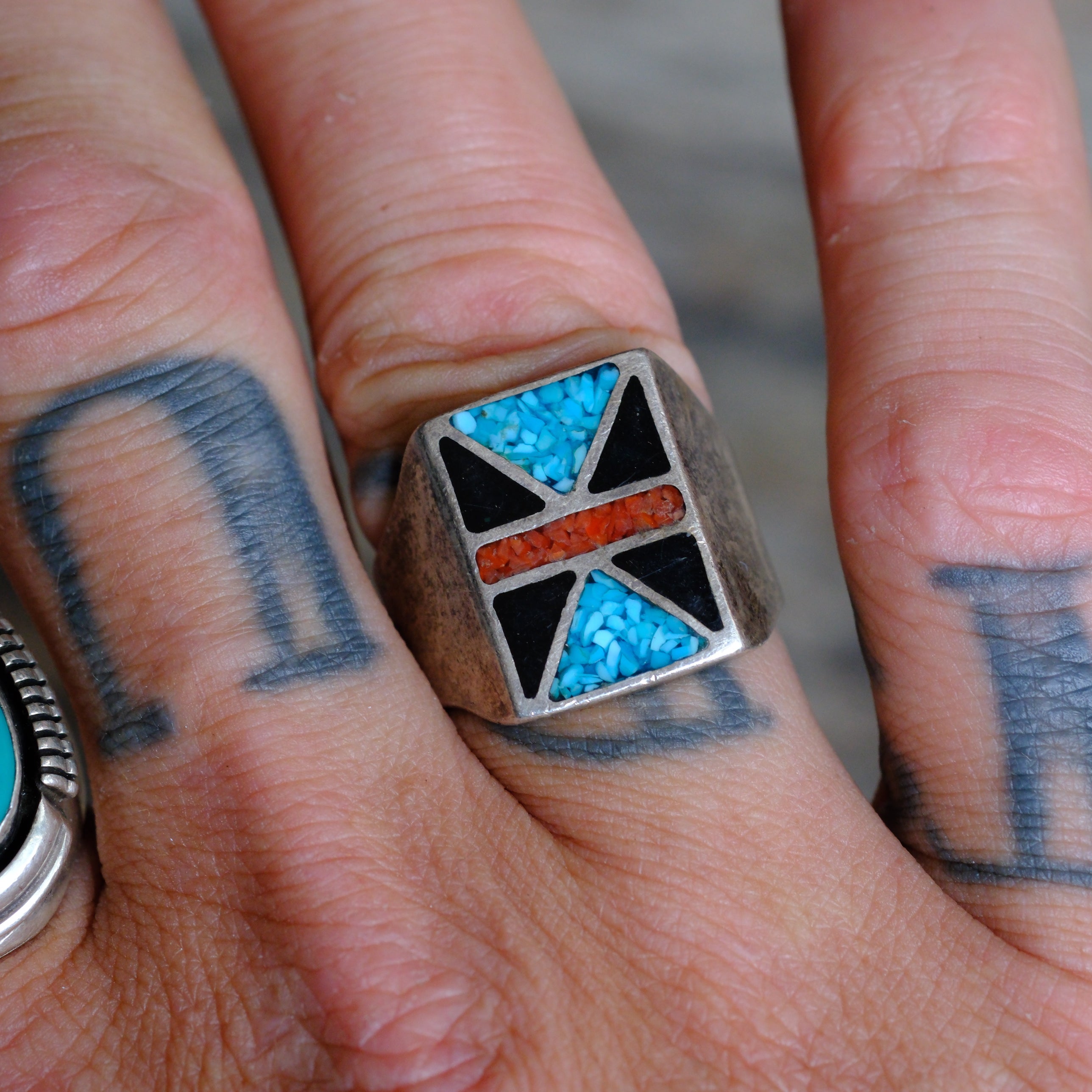 Vintage Sterling Multistone Inlay Ring 9
