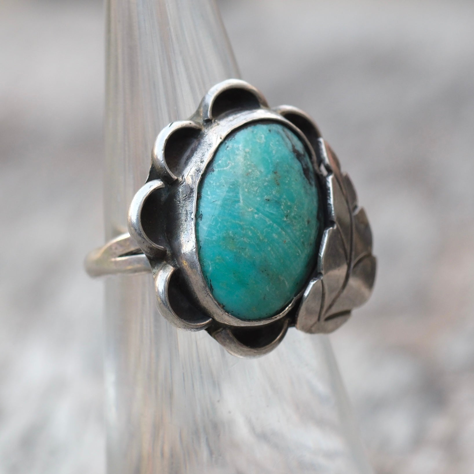 Vintage Sterling Turquoise Feather Ring 4.75