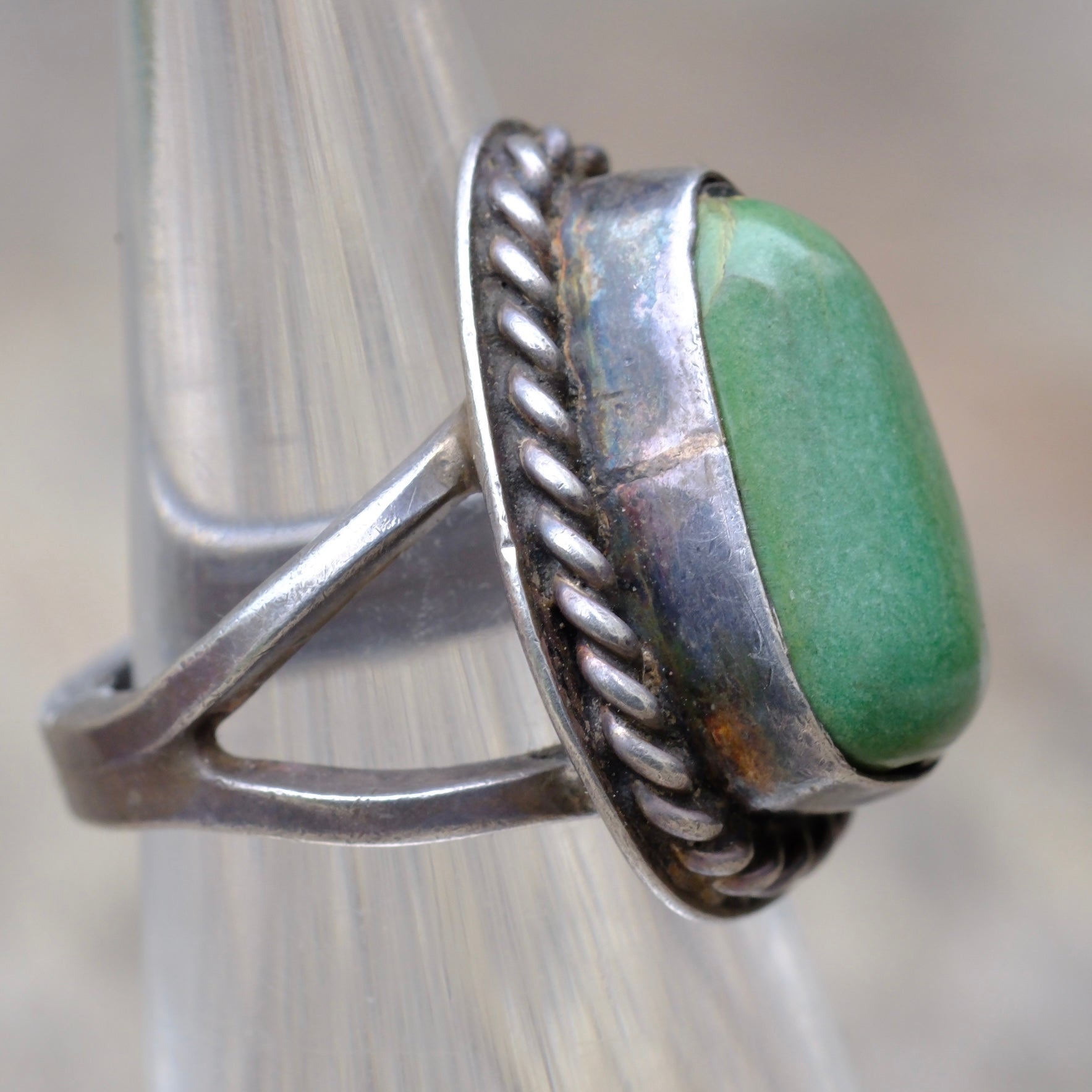 Vintage Sterling Turquoise Roper Ring 3.5