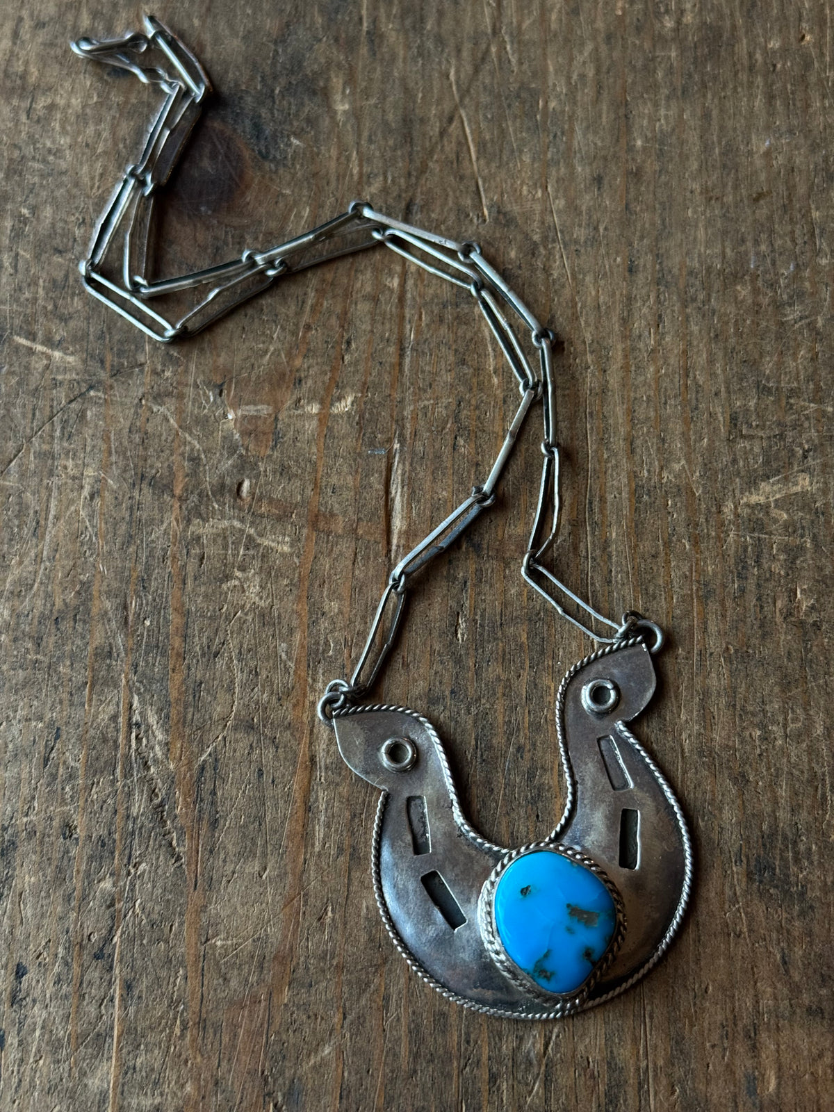 Vintage Sterling Silver Turquoise Horseshoe Necklace