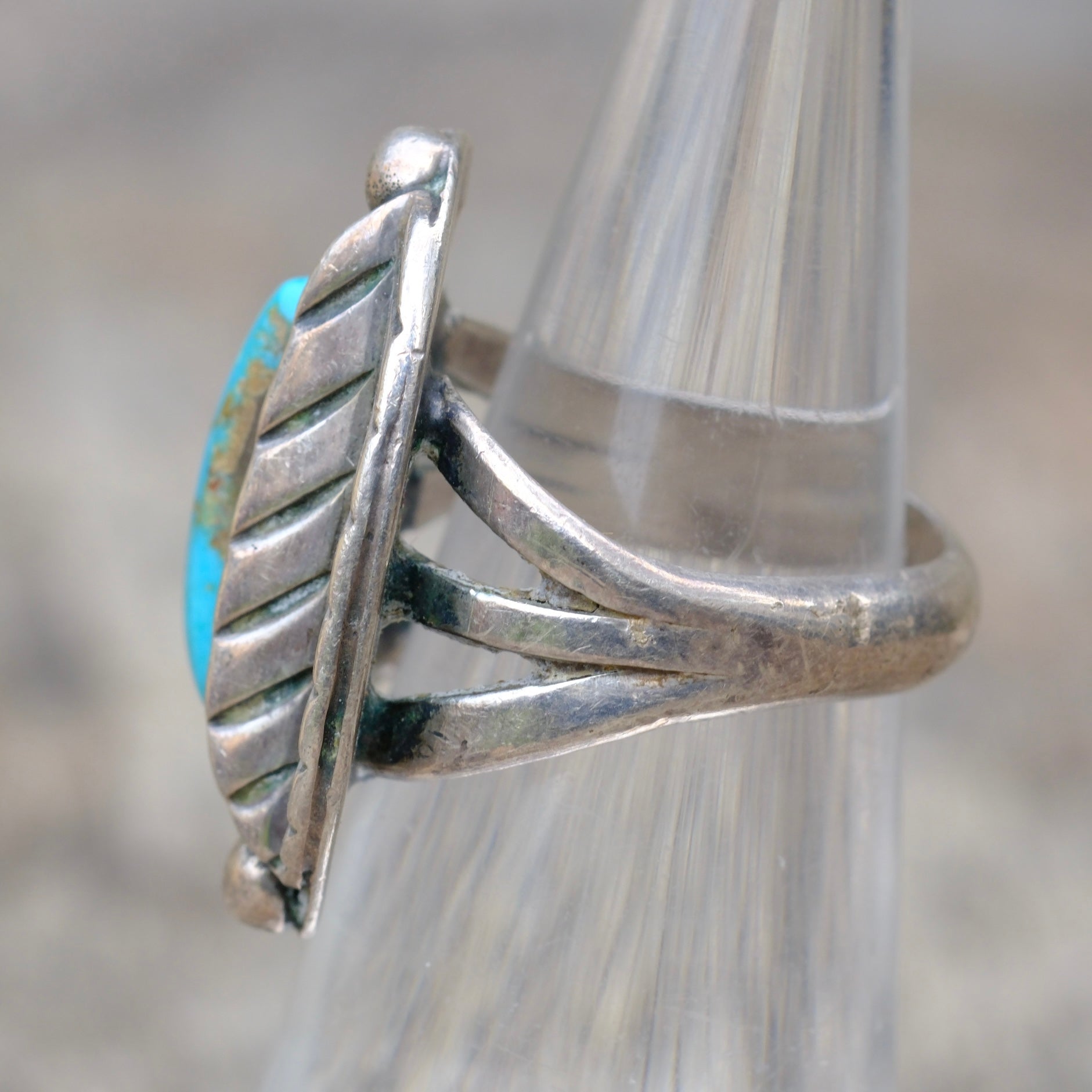 Vintage Sterling Turquoise Feather Ring 5.25