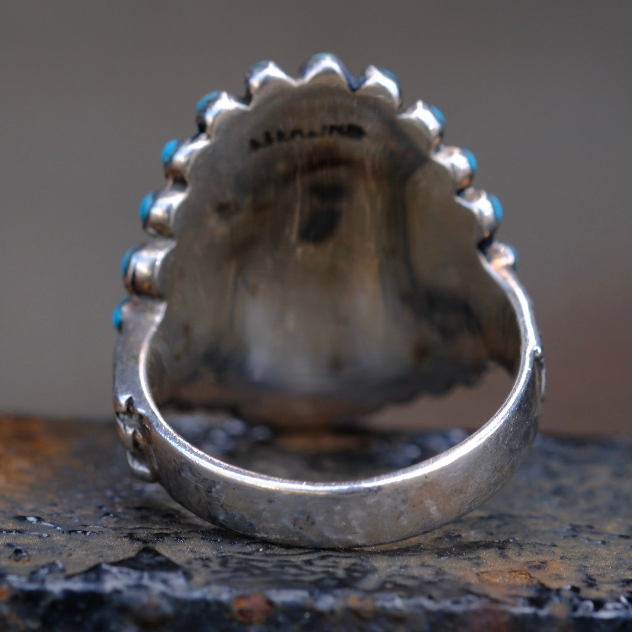 Vintage Sterling Multstone Inlay Big Chief Ring 13