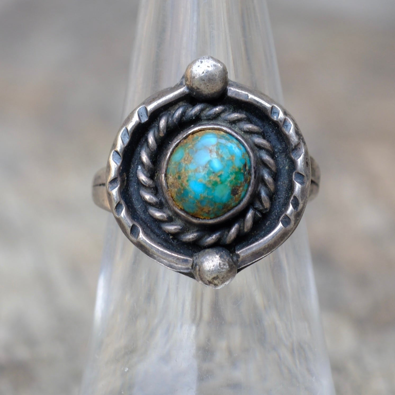 Vintage Sterling Turquoise Roper Ring 6.5