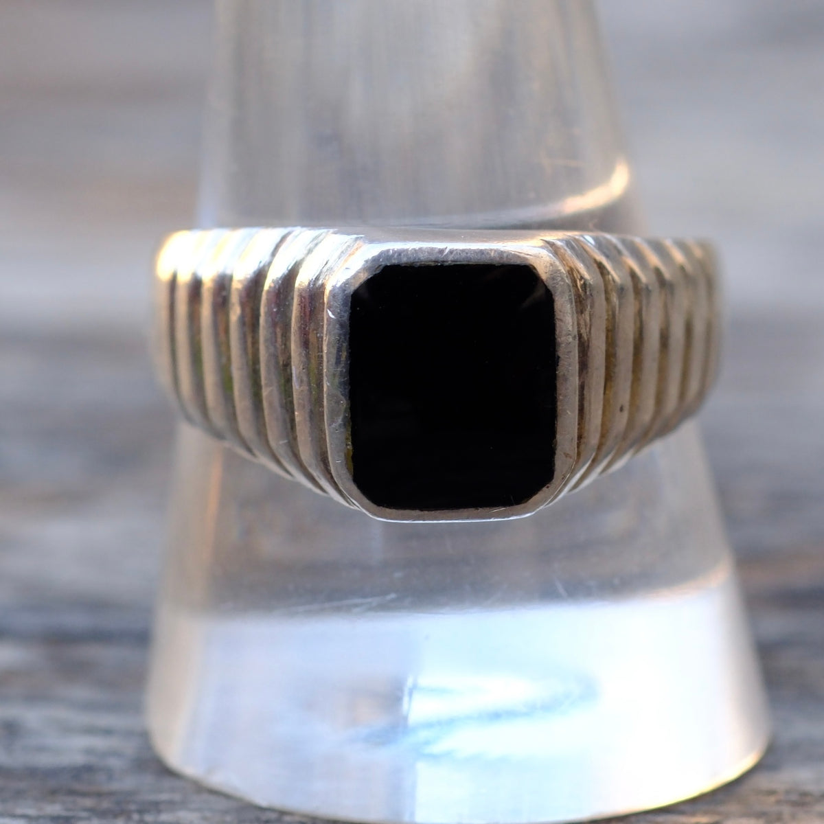 Vintage Sterling Onyx Signet Ring 10.75