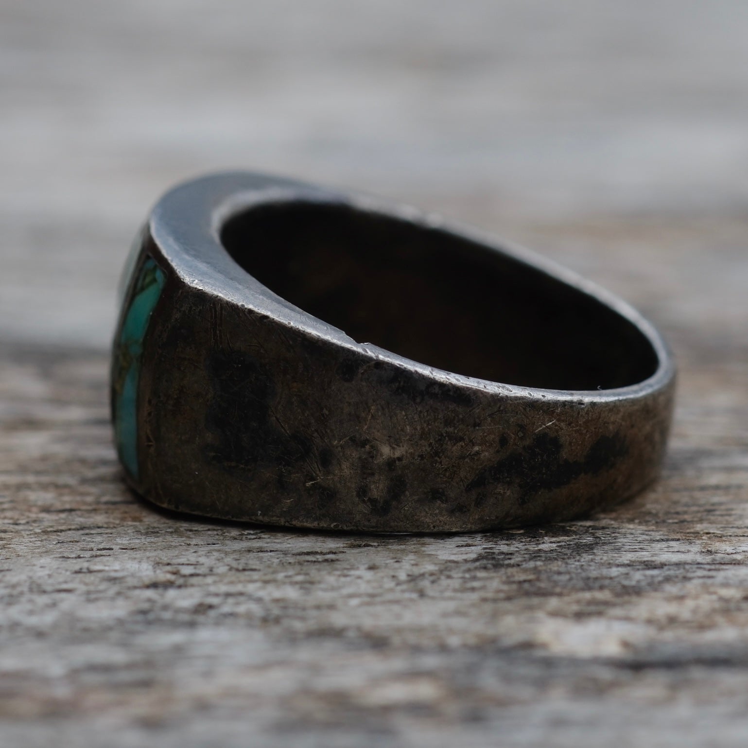 Vintage Sterling Turquoise Inlay Ring 8.25