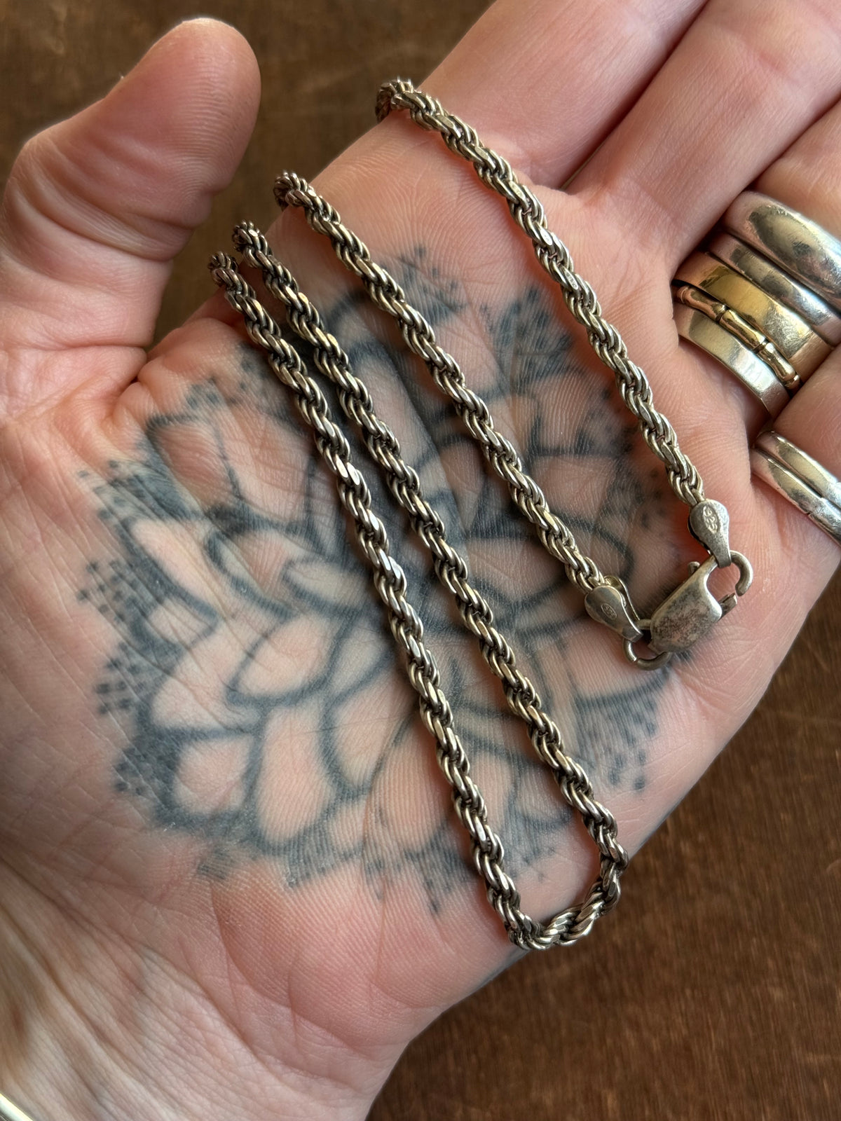 Vintage Sterling Silver 24” Rope Chain