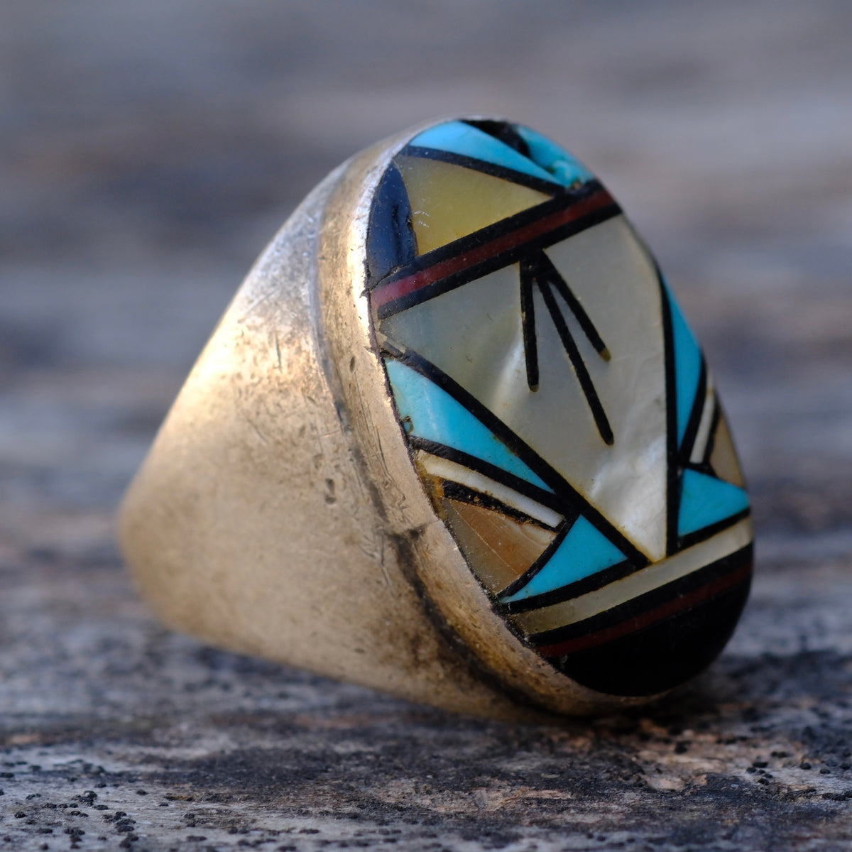 Vintage Sterling Multistone Inlay Ring 10.75