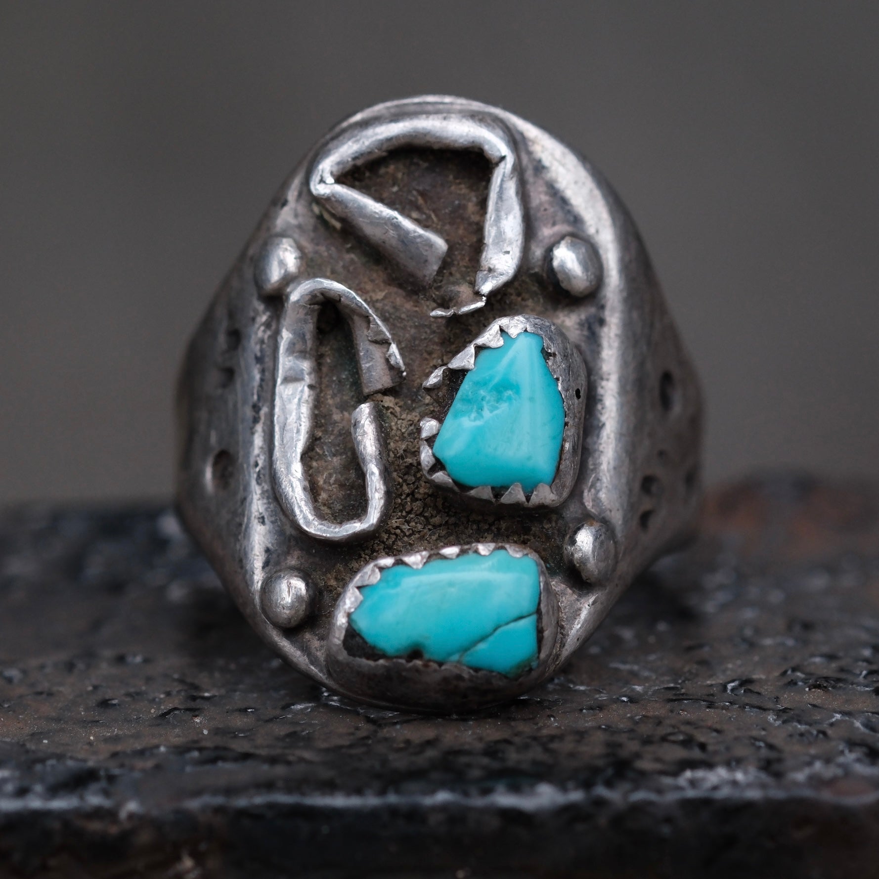 Vintage Sterling Turquoise Ring 8.75