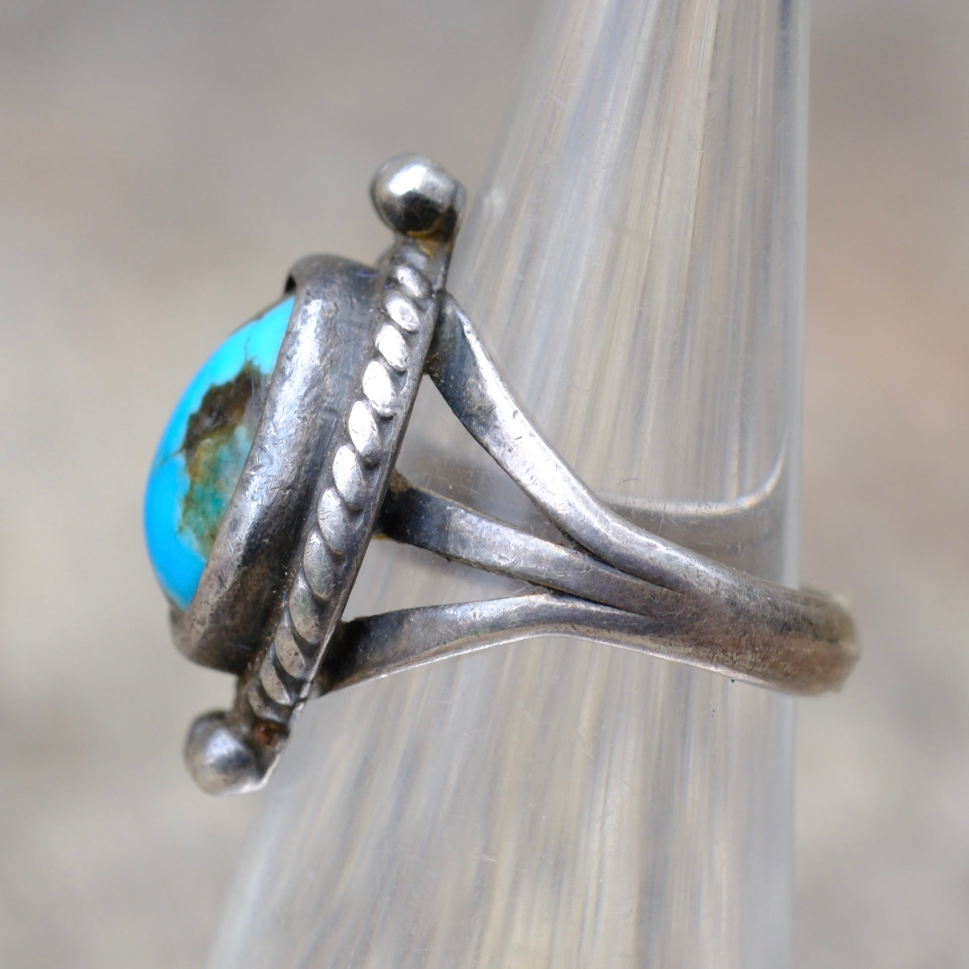 Vintage Sterling Turquoise Roper Ring 3.5