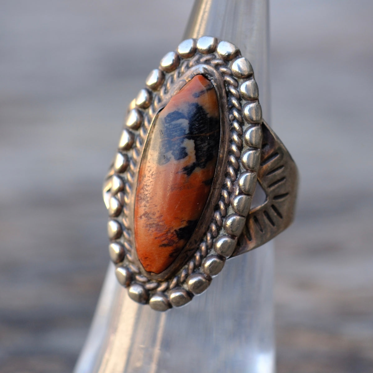 Vintage Sterling Petrified Wood Ring 6