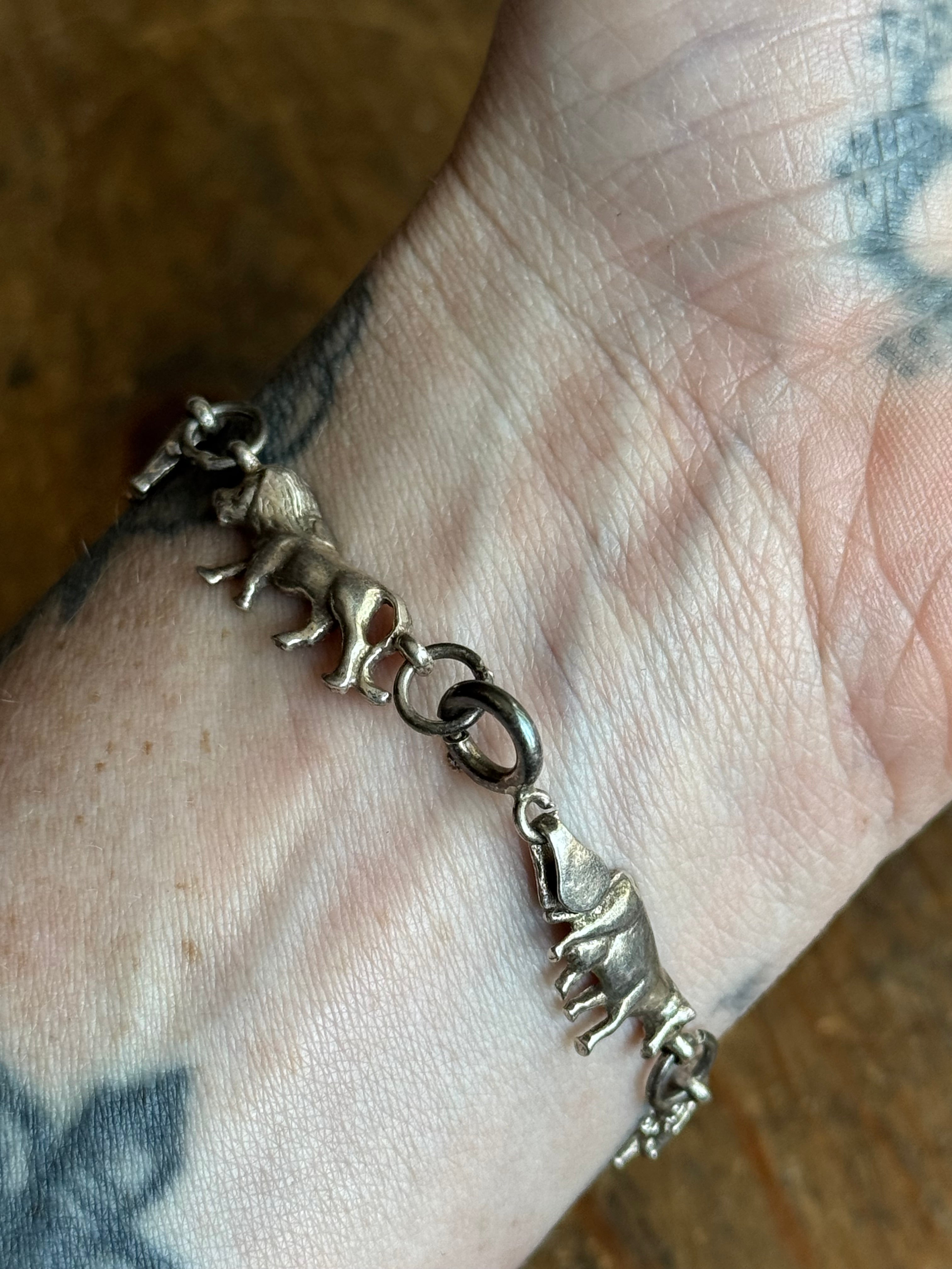 Vintage Sterling Silver 7.5” Noah’s Ark Animal Link Bracelet