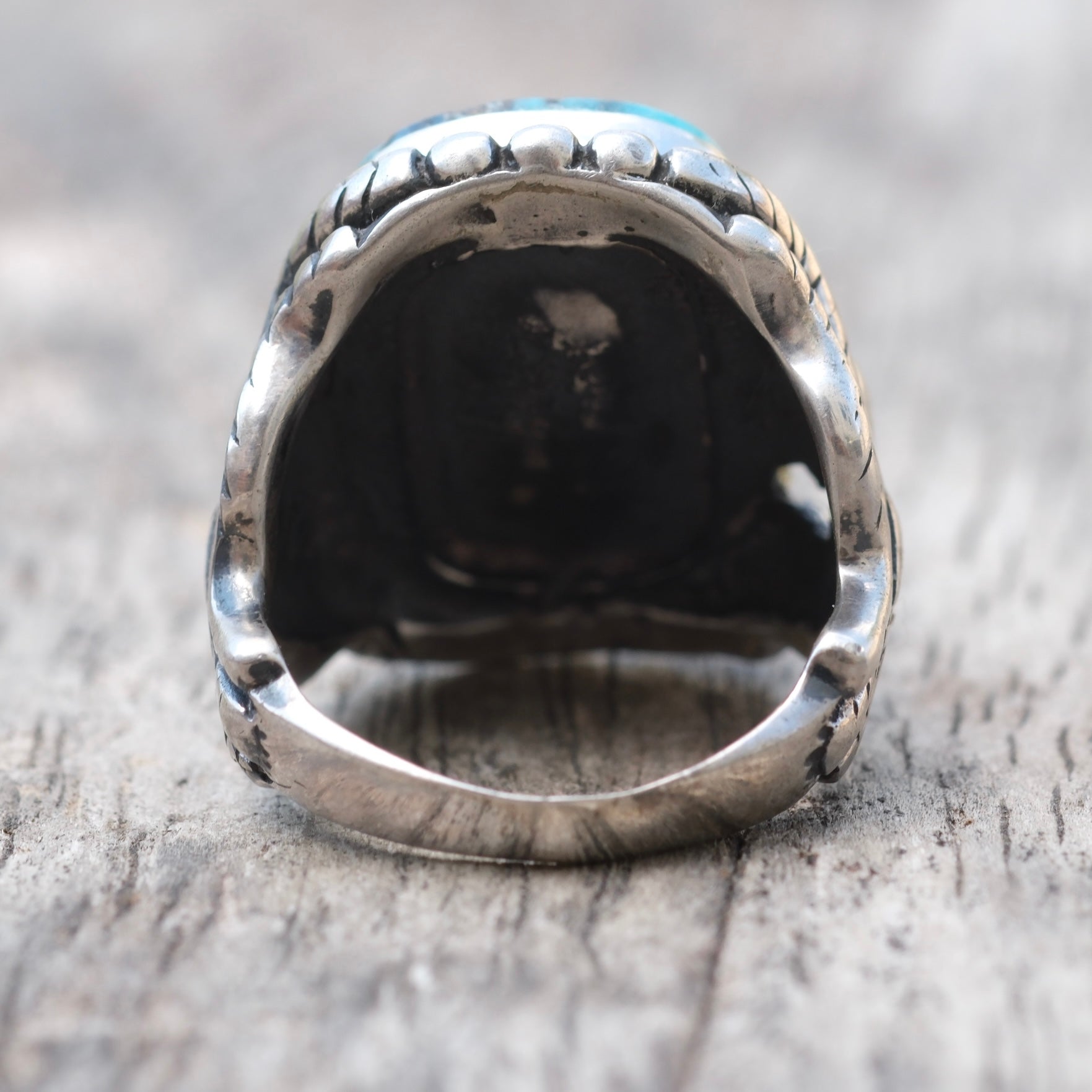 Vintage Sterling Turquoise Thunderbird Ring 7.5