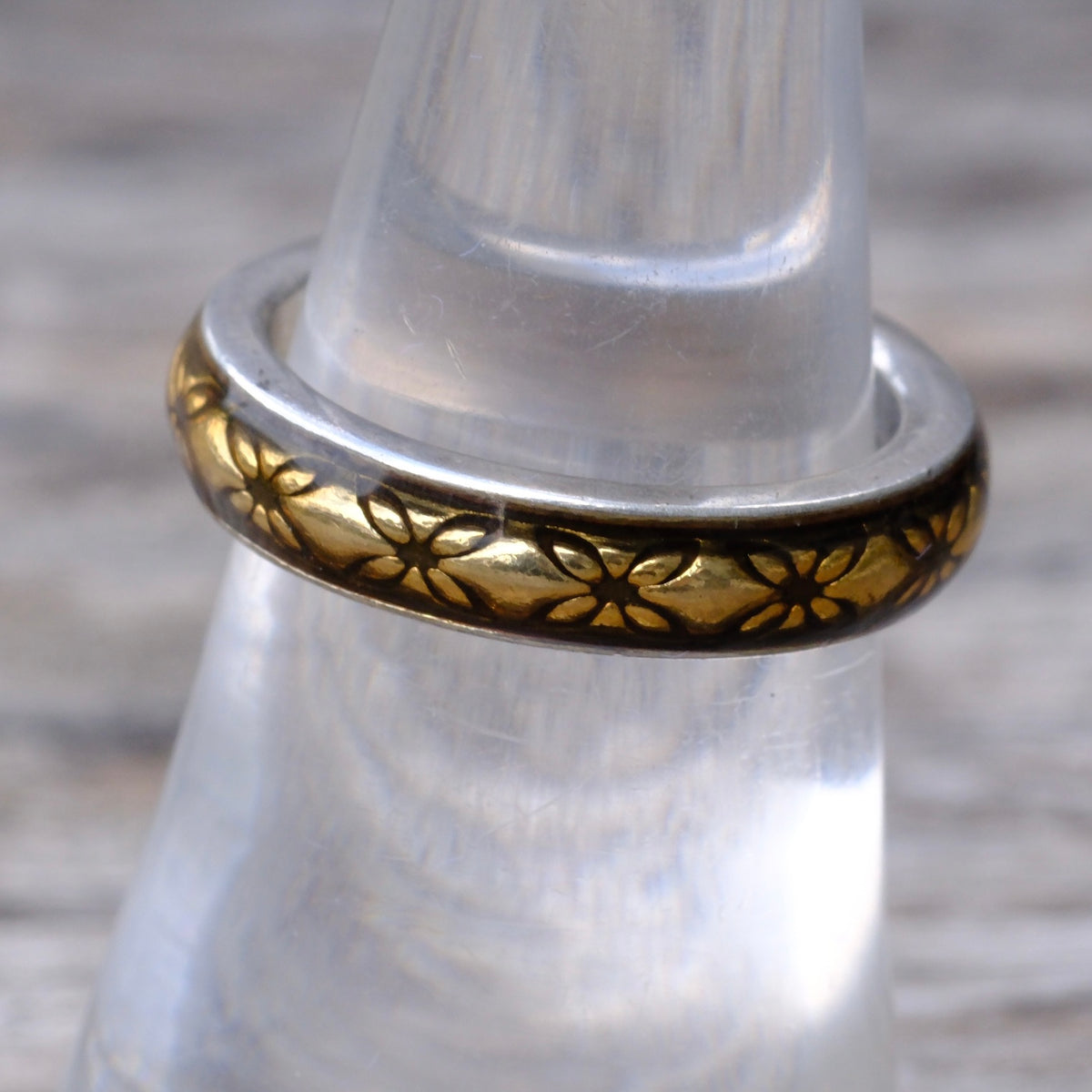 Vintage Sterling and Copper Floral Band Ring 6.75