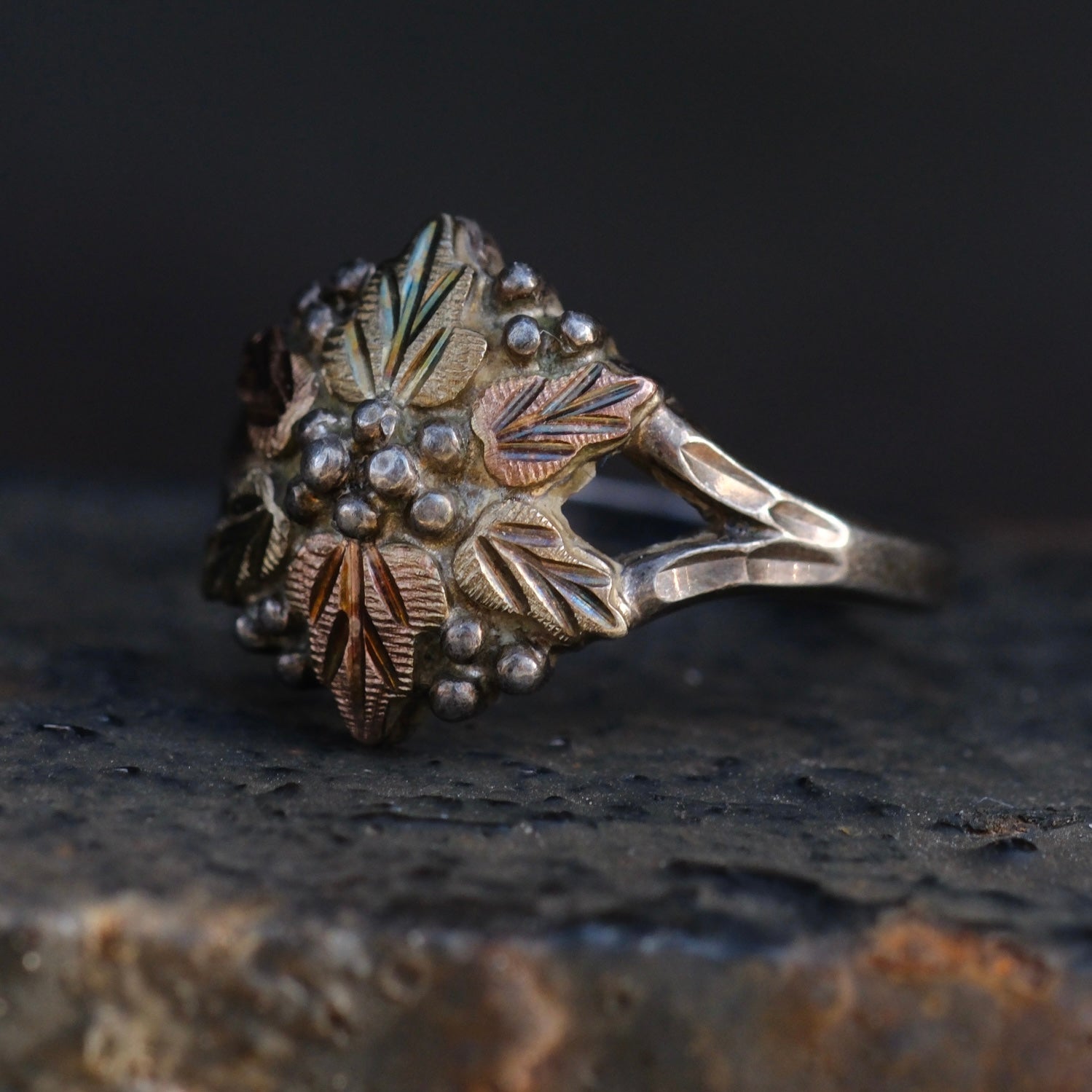 Vintage Sterling and Gold Leaf Ring 4.75