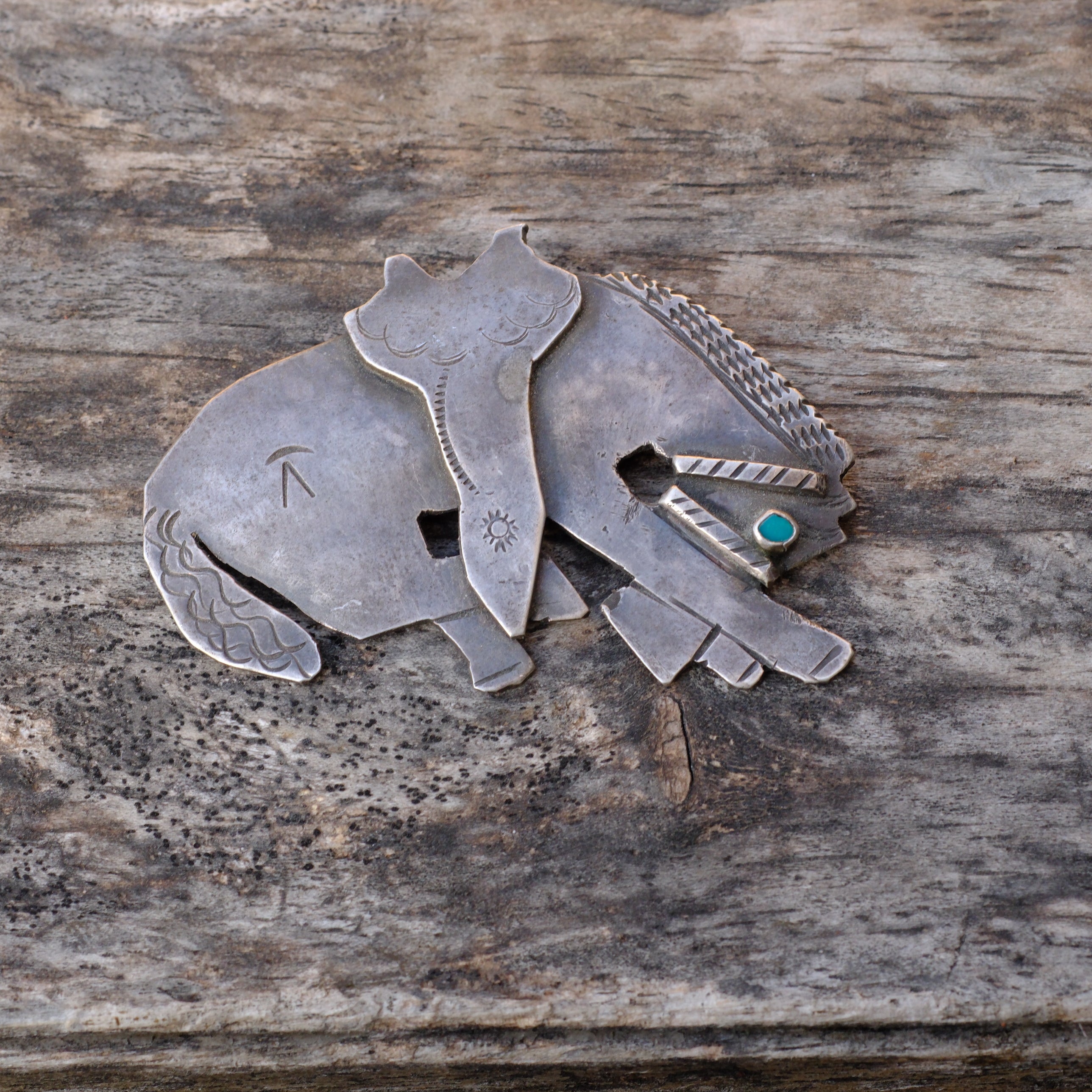 Vintage Sterling Silver Turquoise Horse Brooch