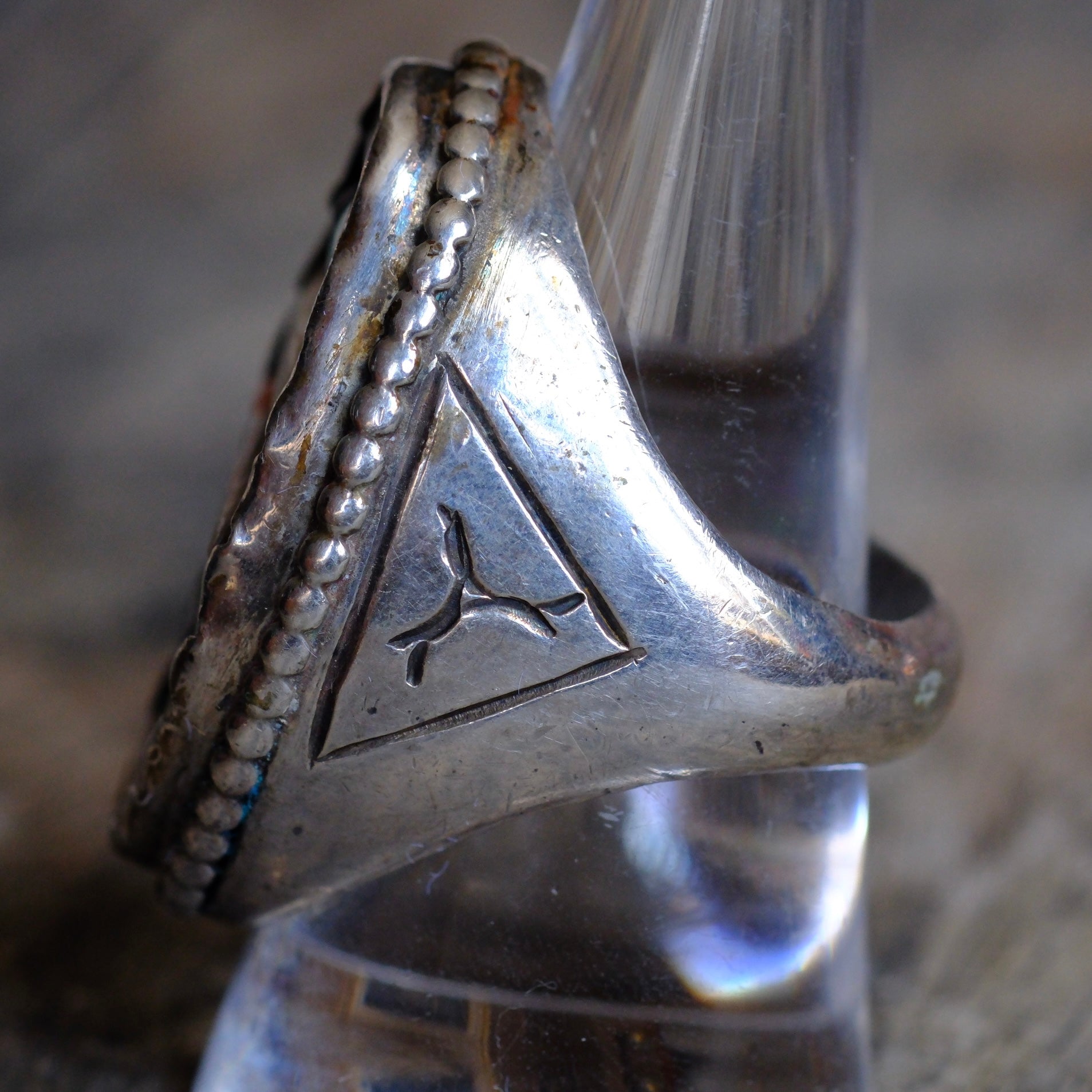 Vintage Sterling Multistone Inlay Row Ring 10