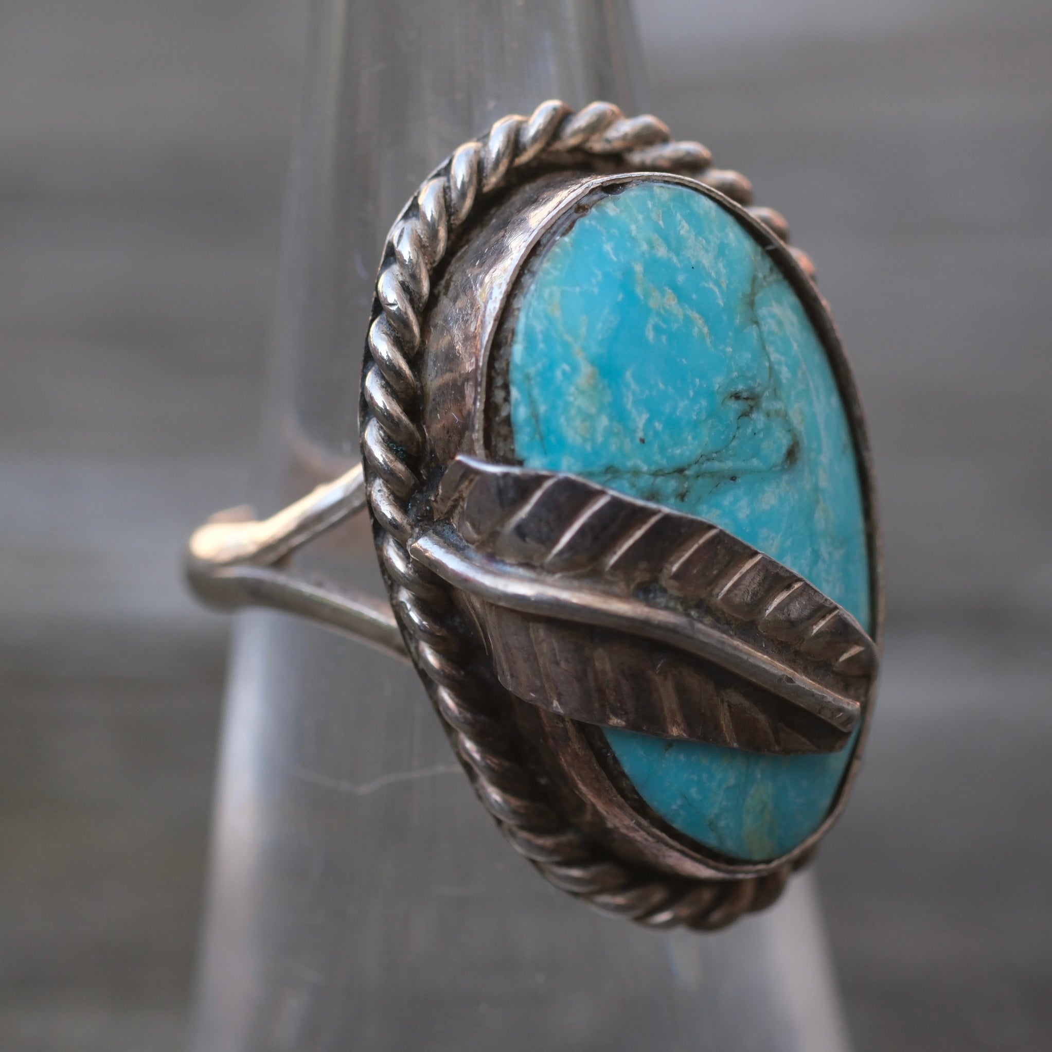 Vintage Sterling Turquoise Feather Ring 5.75