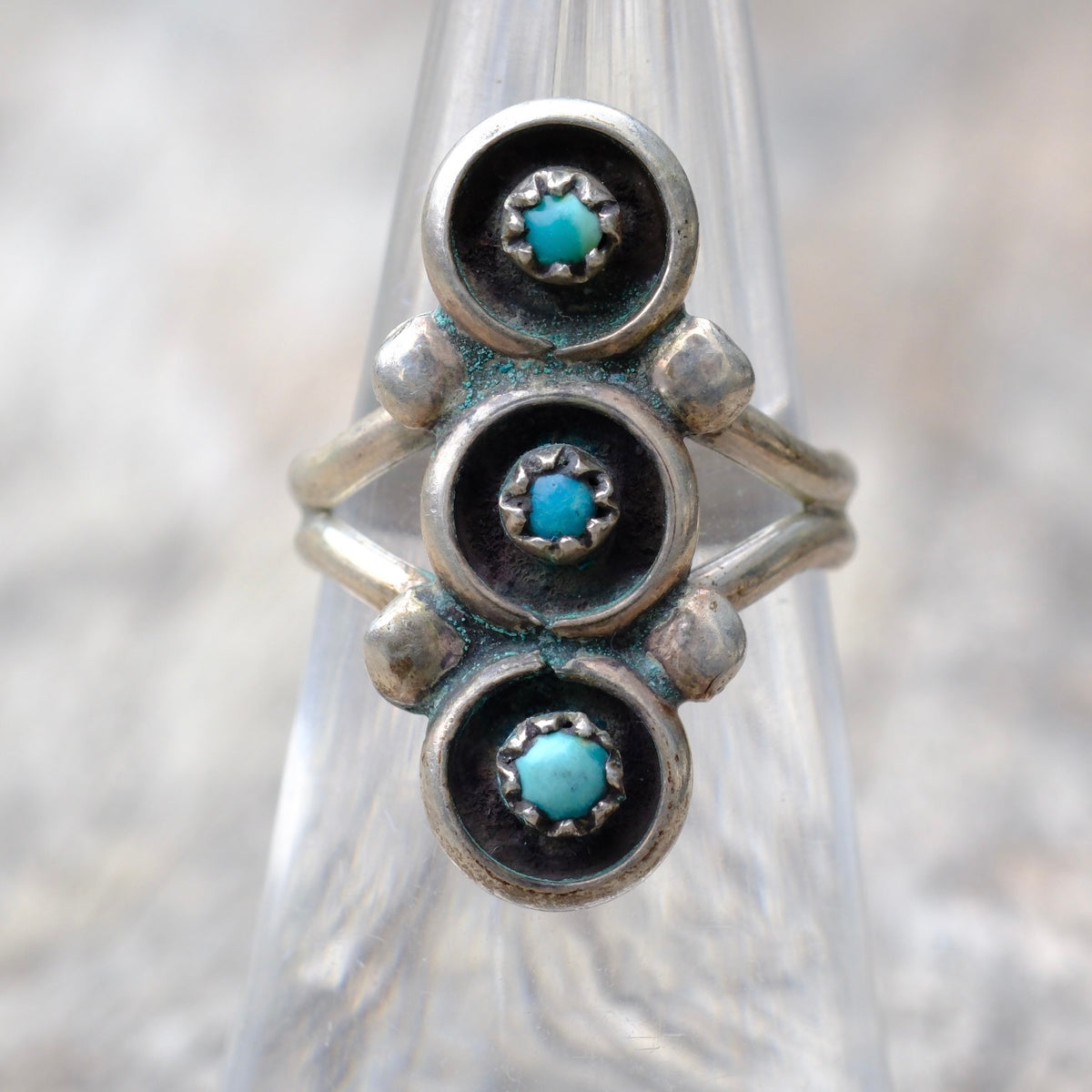 Vintage Sterling 3-Stone Turquoise Ring 5.75