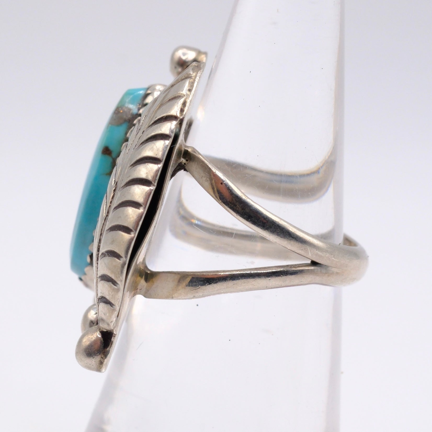 Vintage Sterling Turquoise Feather Ring 5