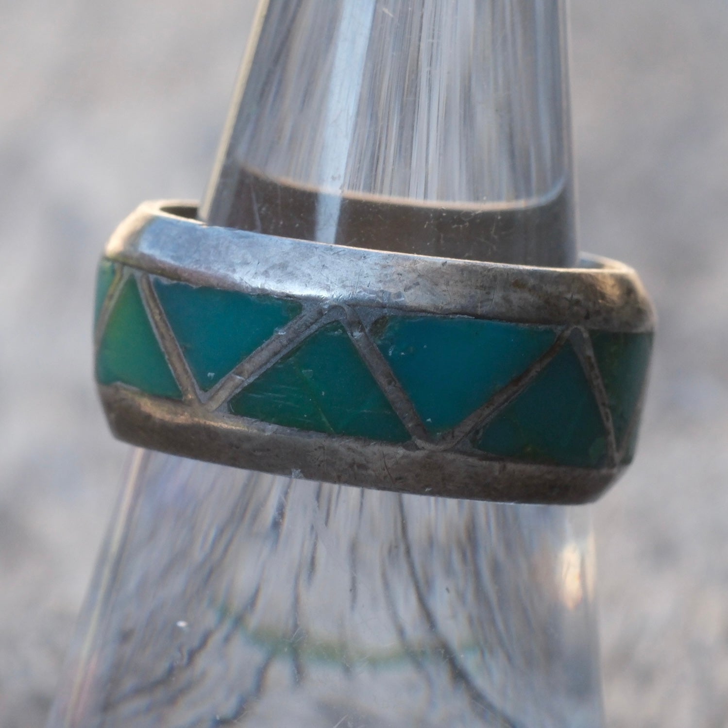 Vintage Sterling Turquoise Inlay Band Ring 7
