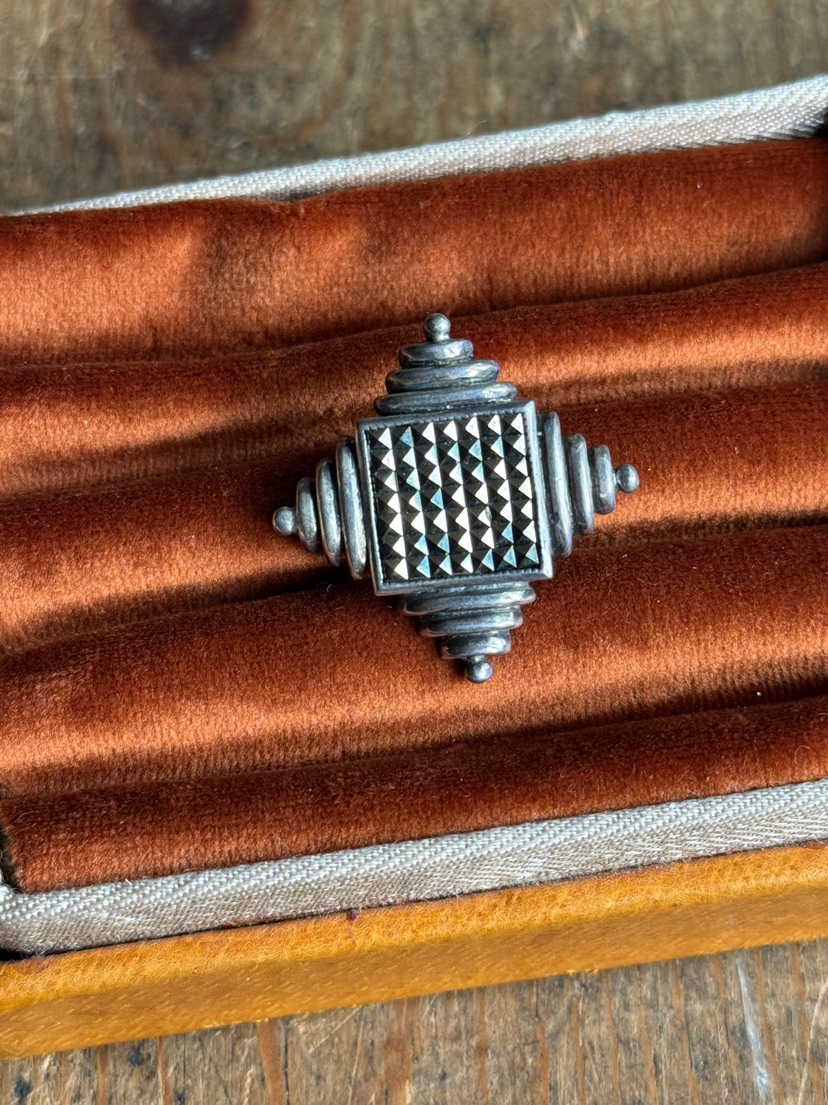 Vintage Sterling Silver Diamond Marcasite Pin