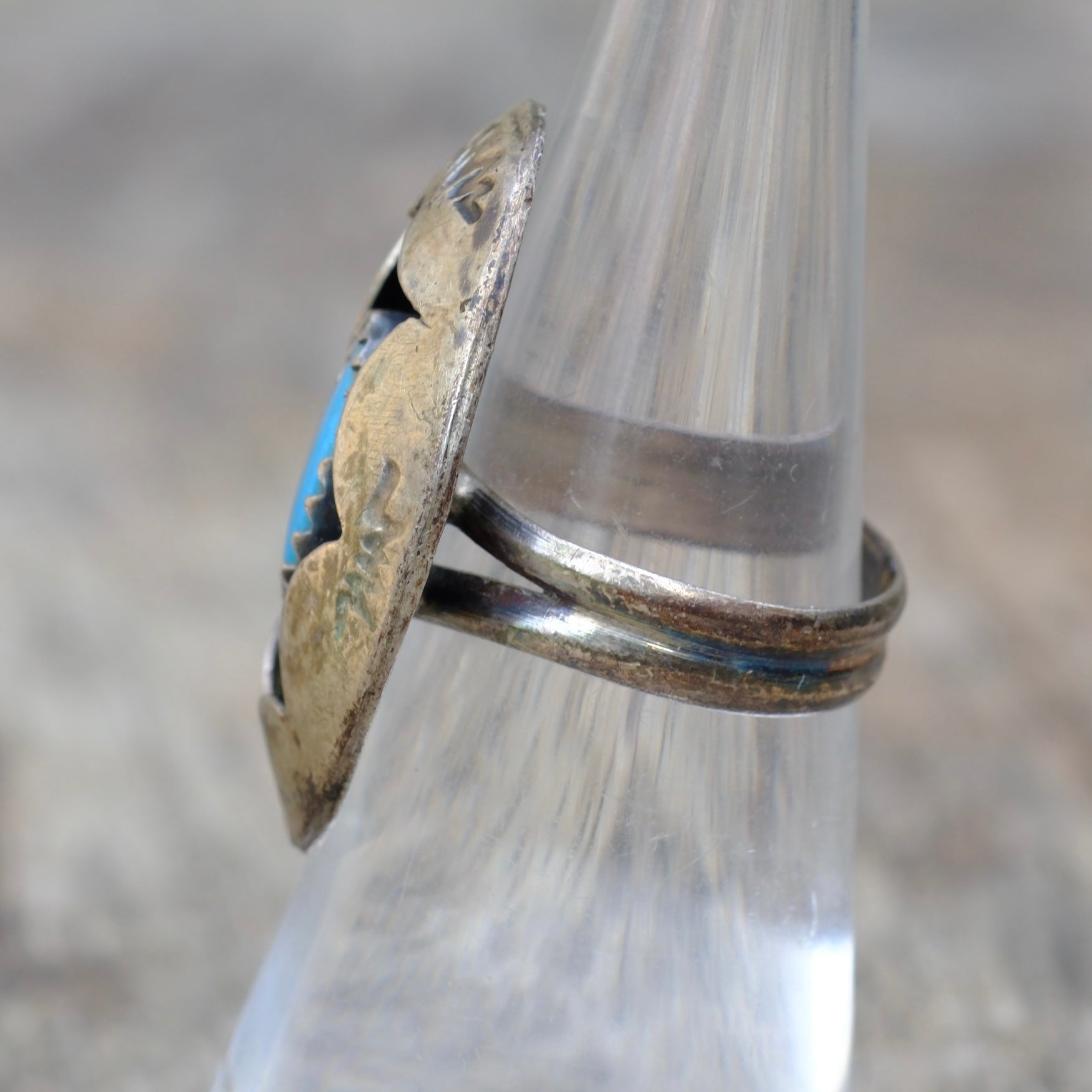 Vintage Sterling Turquoise Shadowbox Ring 6