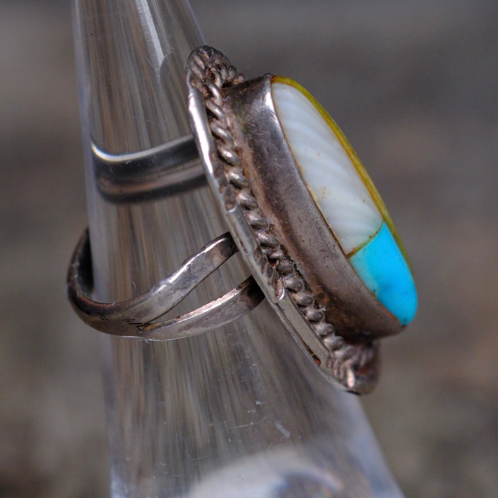 Vintage Sterling Multistone Inlay Ring 4.25