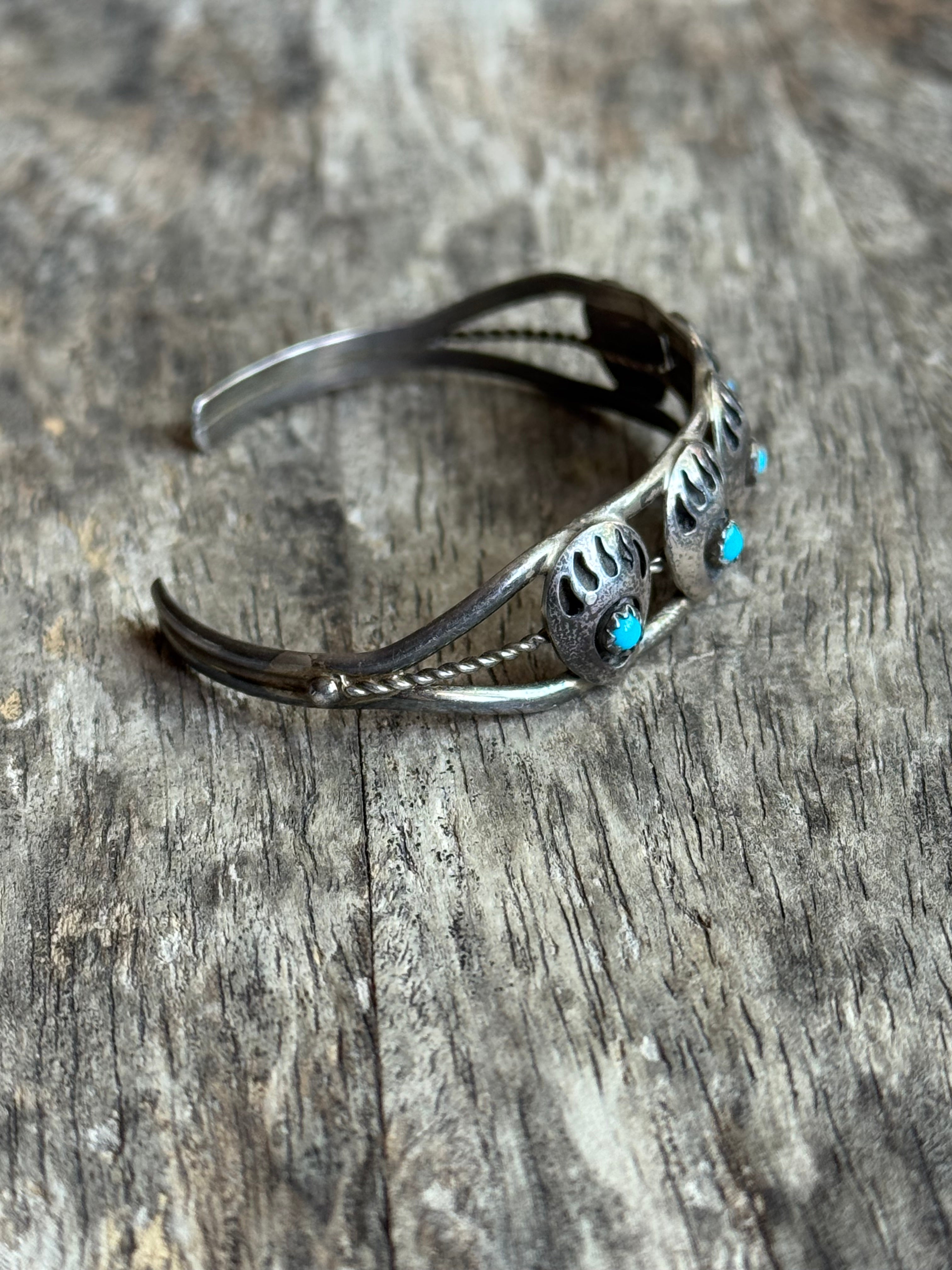 Vintage Sterling Silver Turquoise Bearclaw Shadowbox Cuff