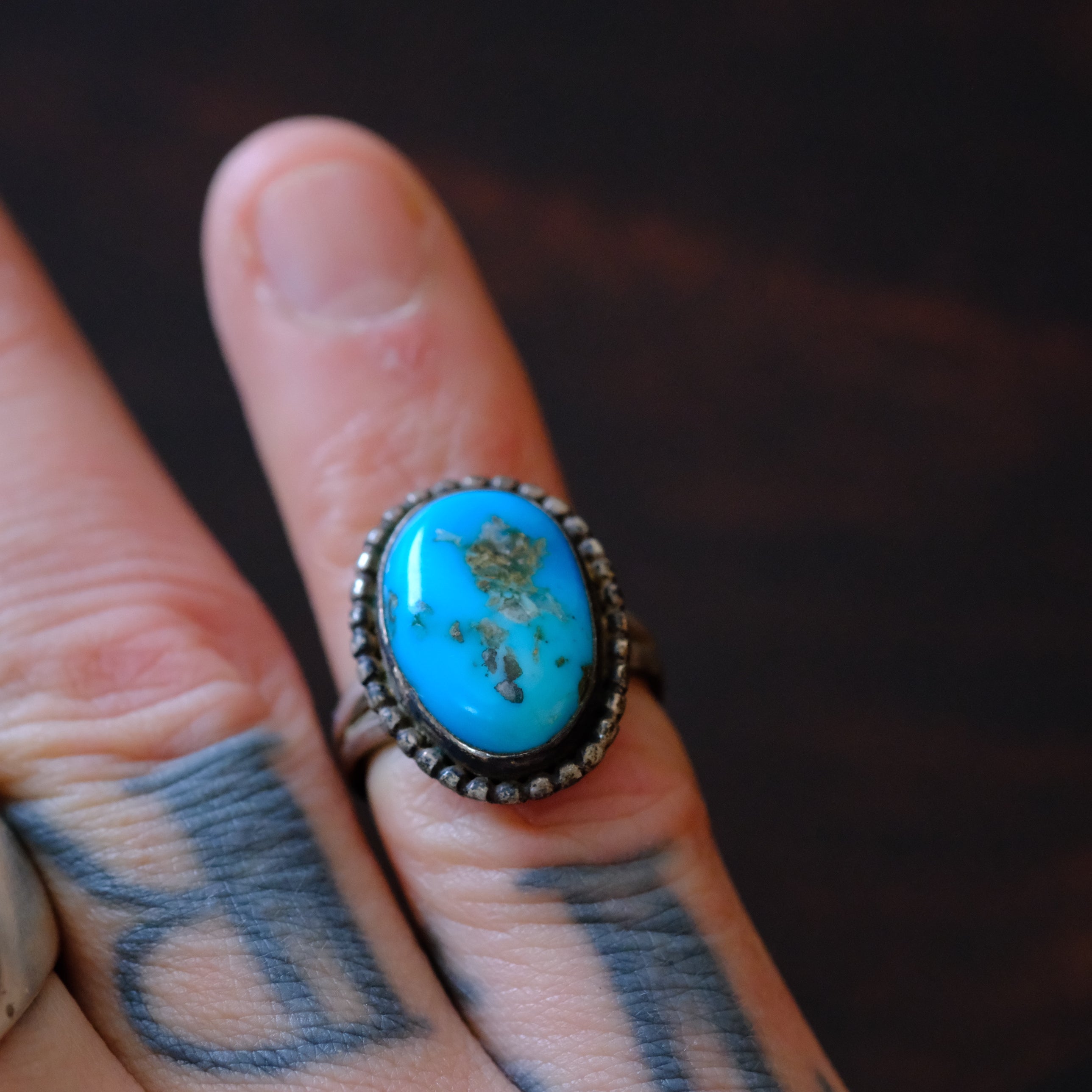 Vintage Sterling Turquoise Ring 4.5