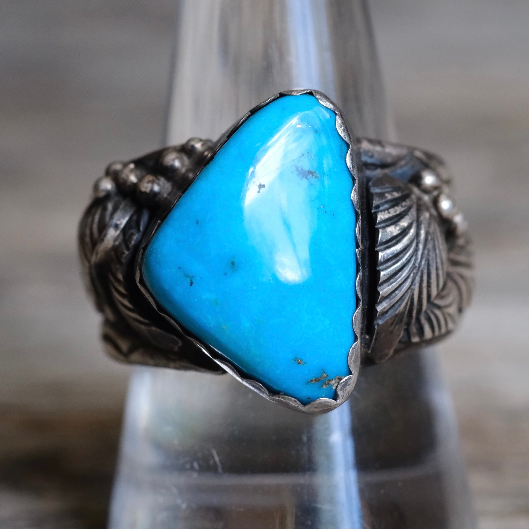 Vintage Sterling Turquoise Feather Ring 10.25