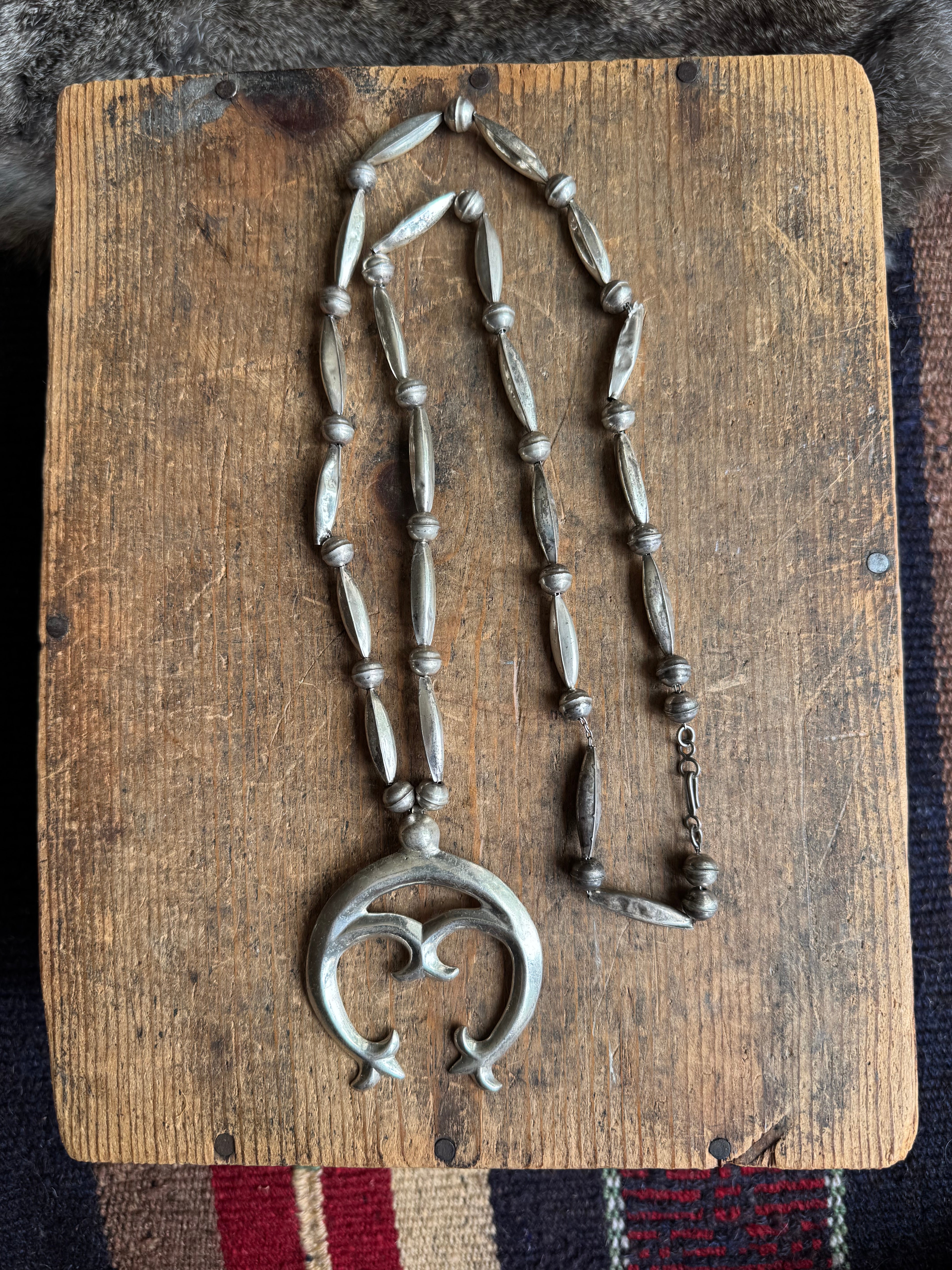 Vintage Sterling Silver Beaded Naja Necklace