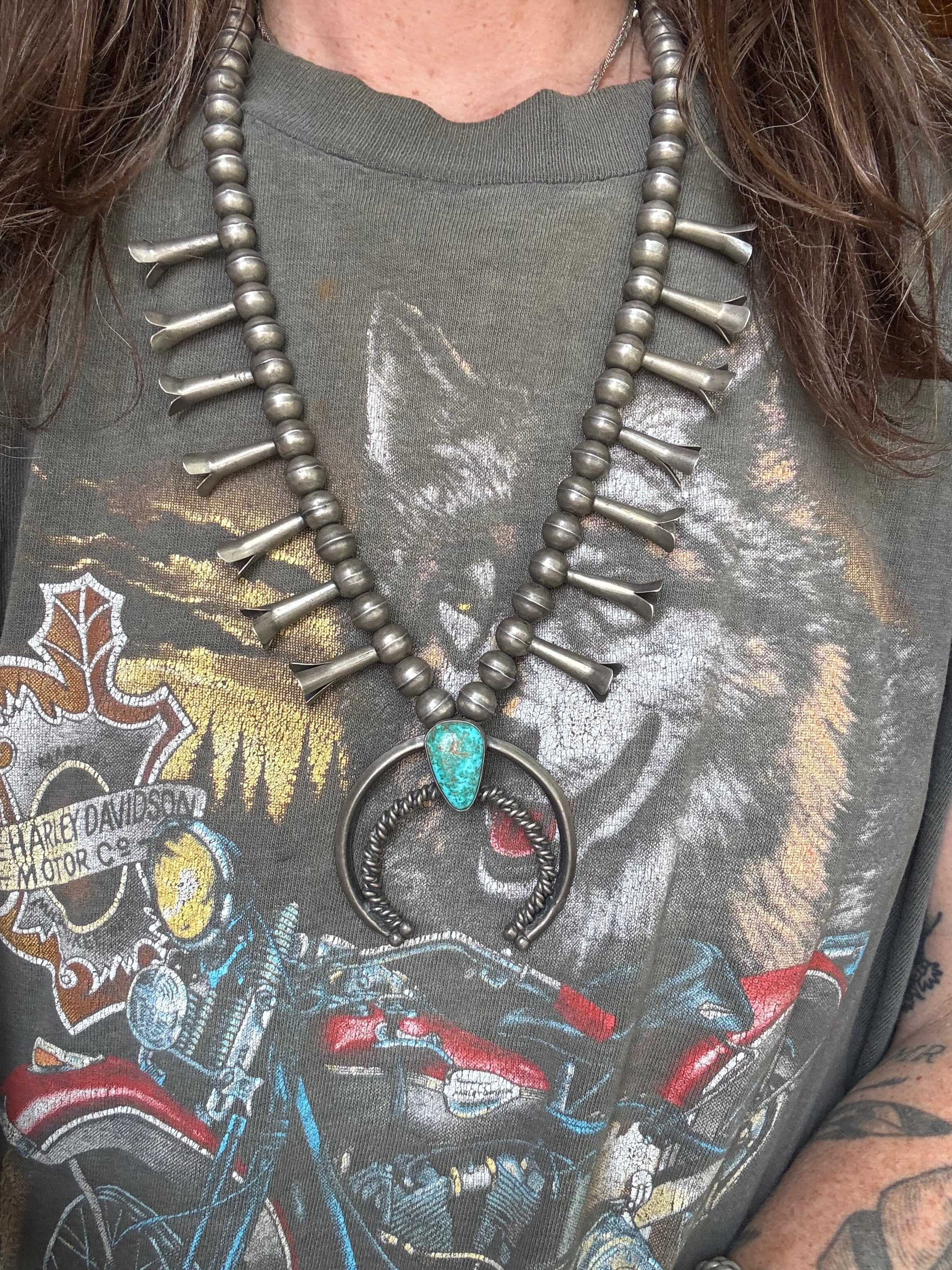 Vintage Sterling Silver Turquoise Squash Blossom