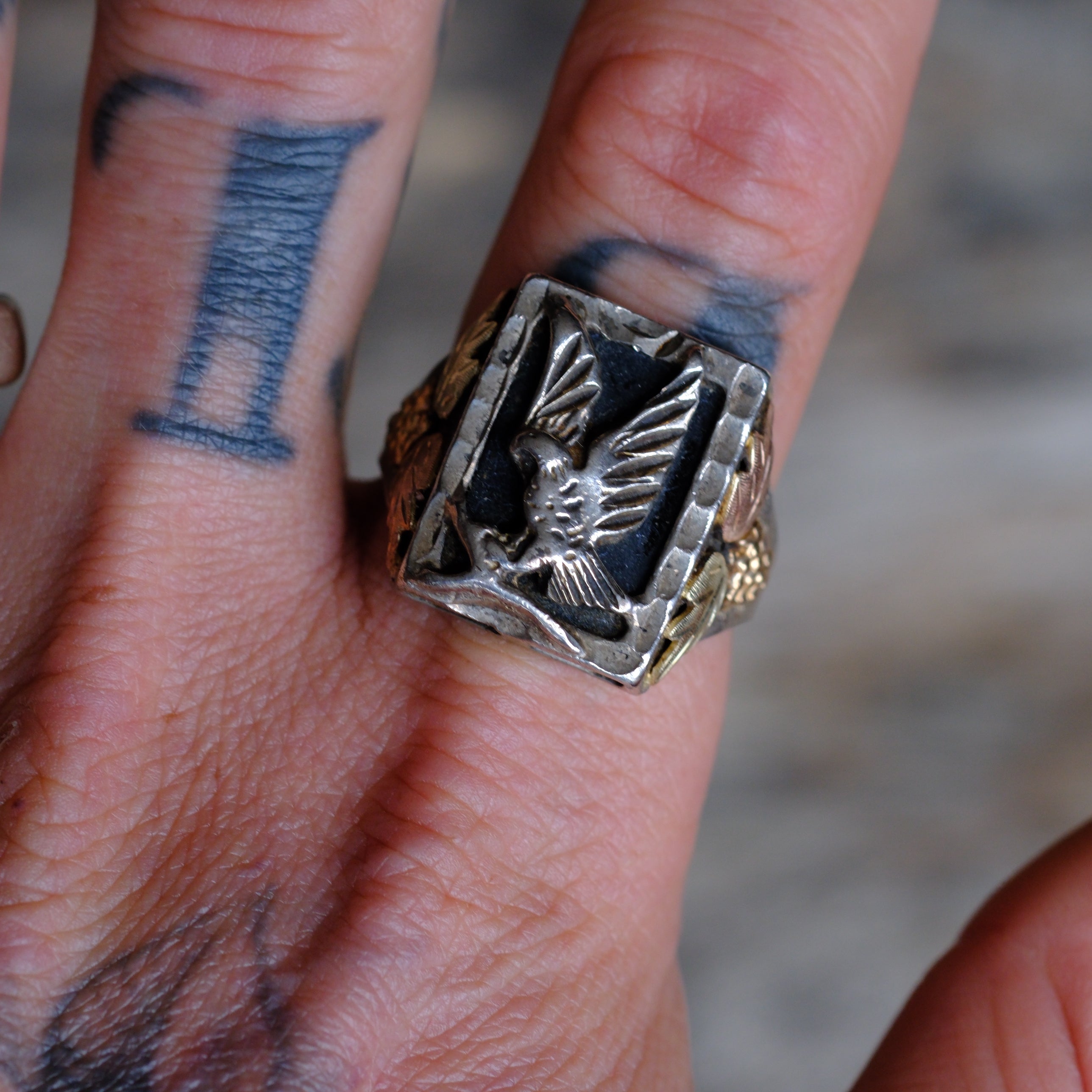 Vintage Sterling and Gold Eagle Ring 11.75