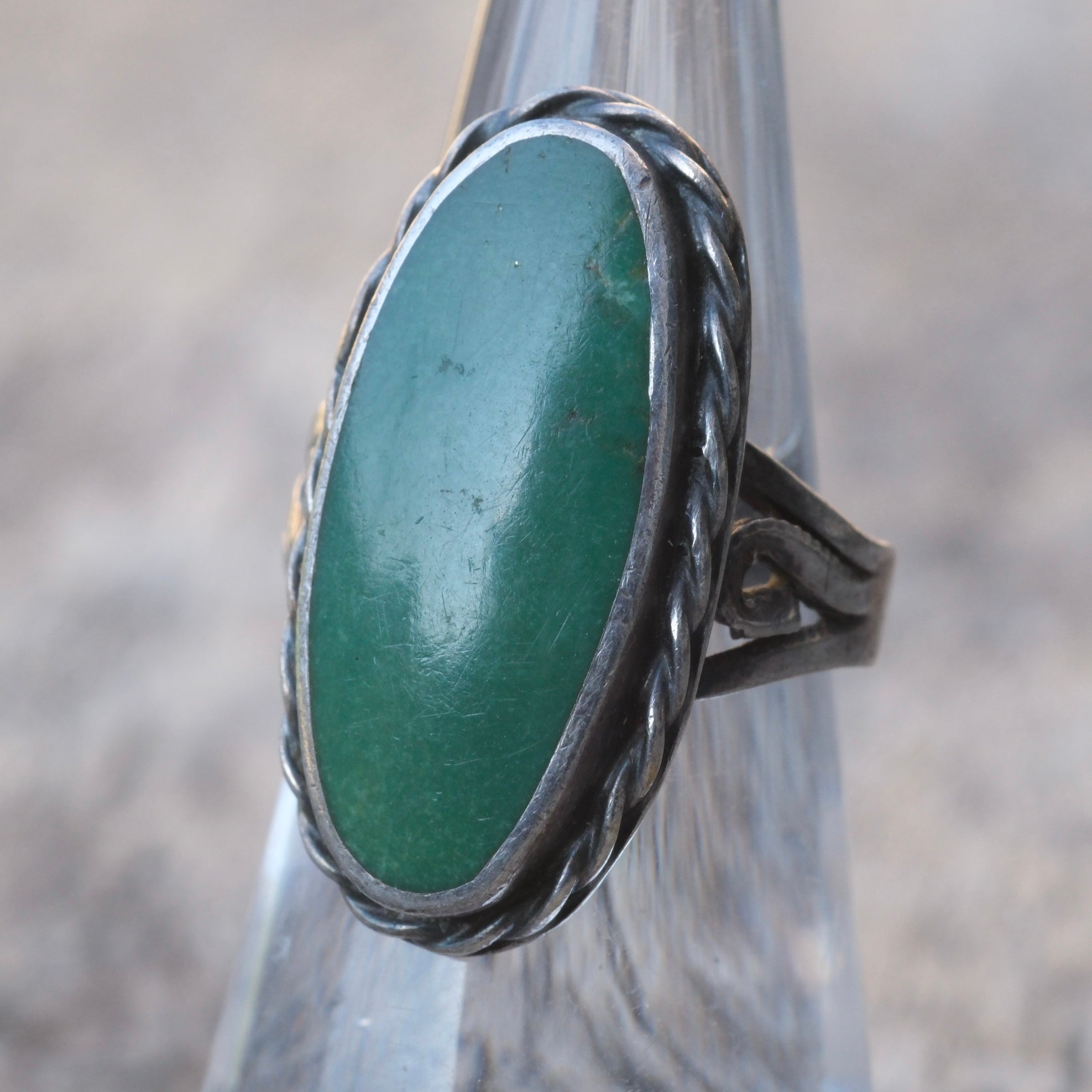 Vintage Sterling Turquoise Roper Ring 6