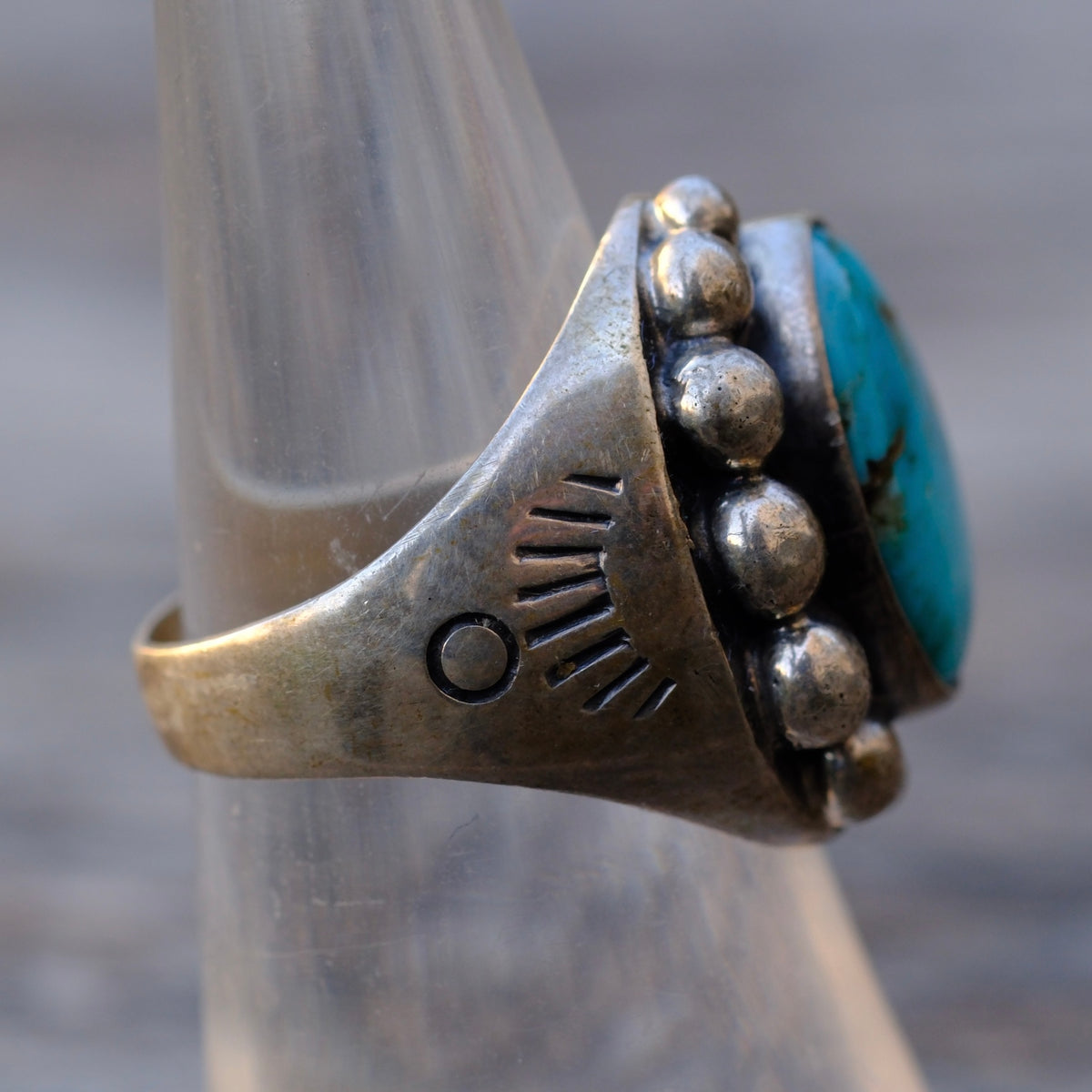 Vintage Sterling Turquoise Stamped Band Ring 7