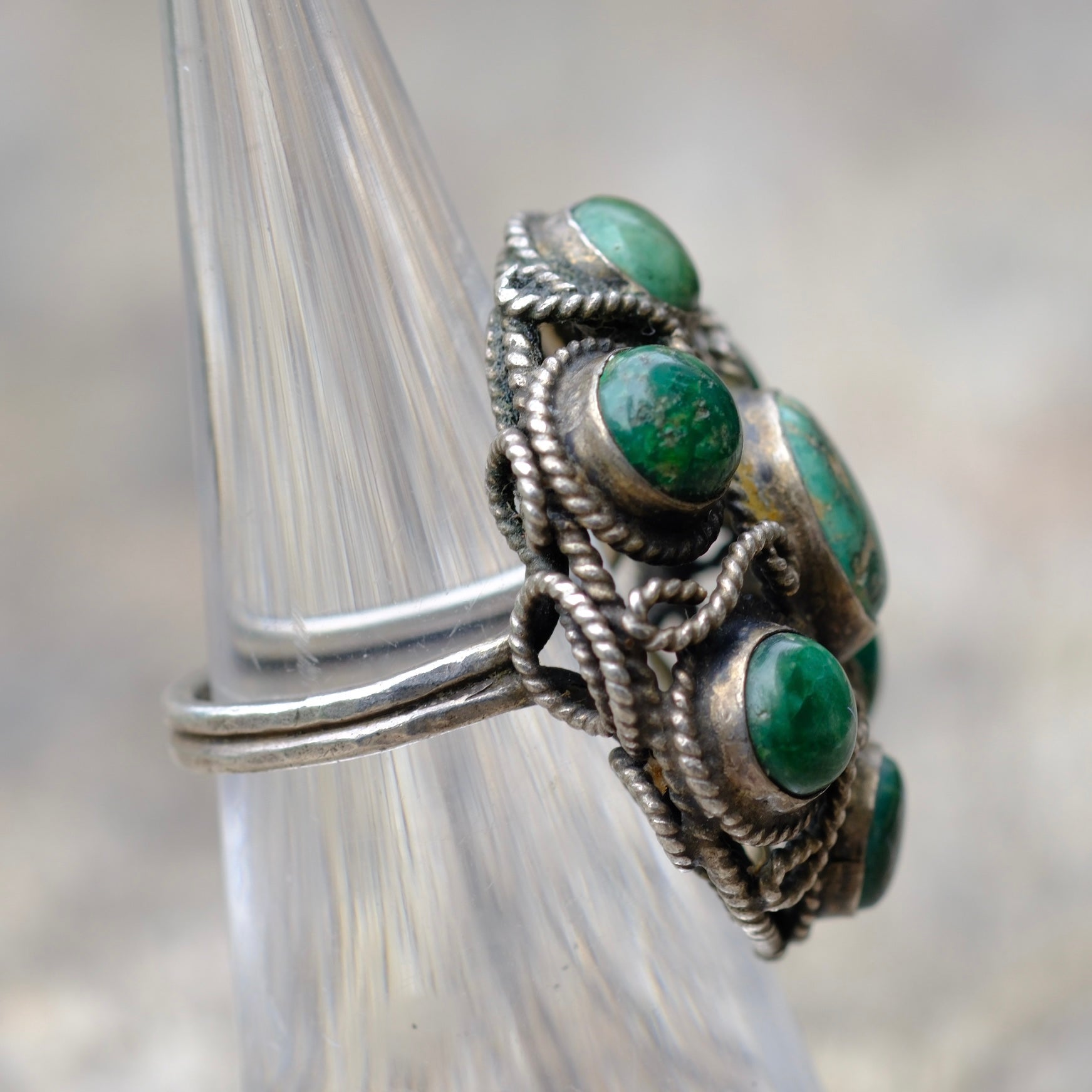 Vintage Sterling Turquoise Cluster Ring 4.25