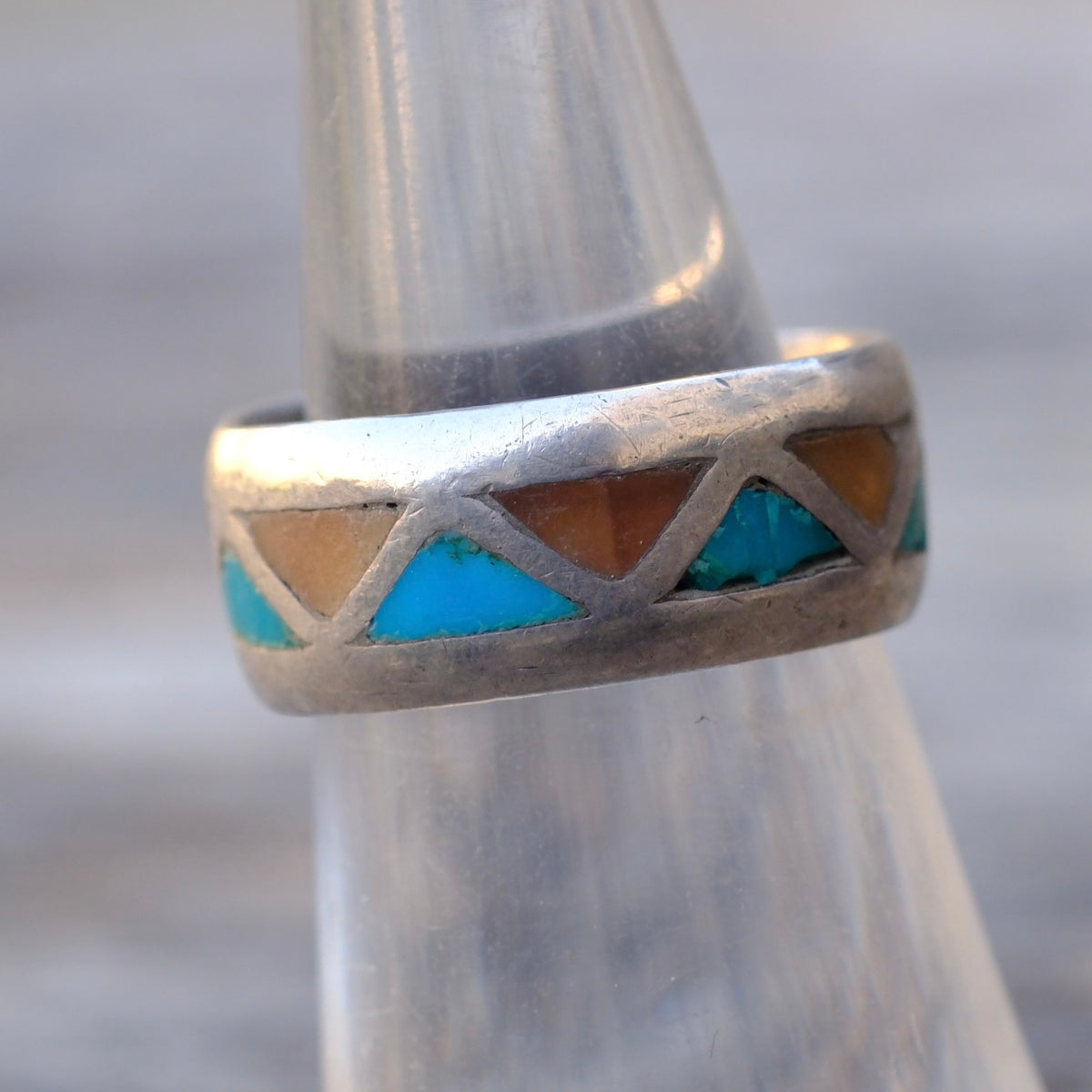 Vintage Sterling Multi Stone Inlay Band 5 Missing stone