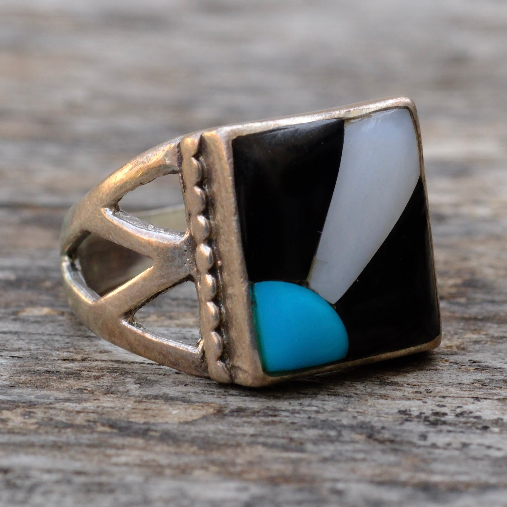 Vintage Sterling Multistone Inlay Sunrise Ring 9.5