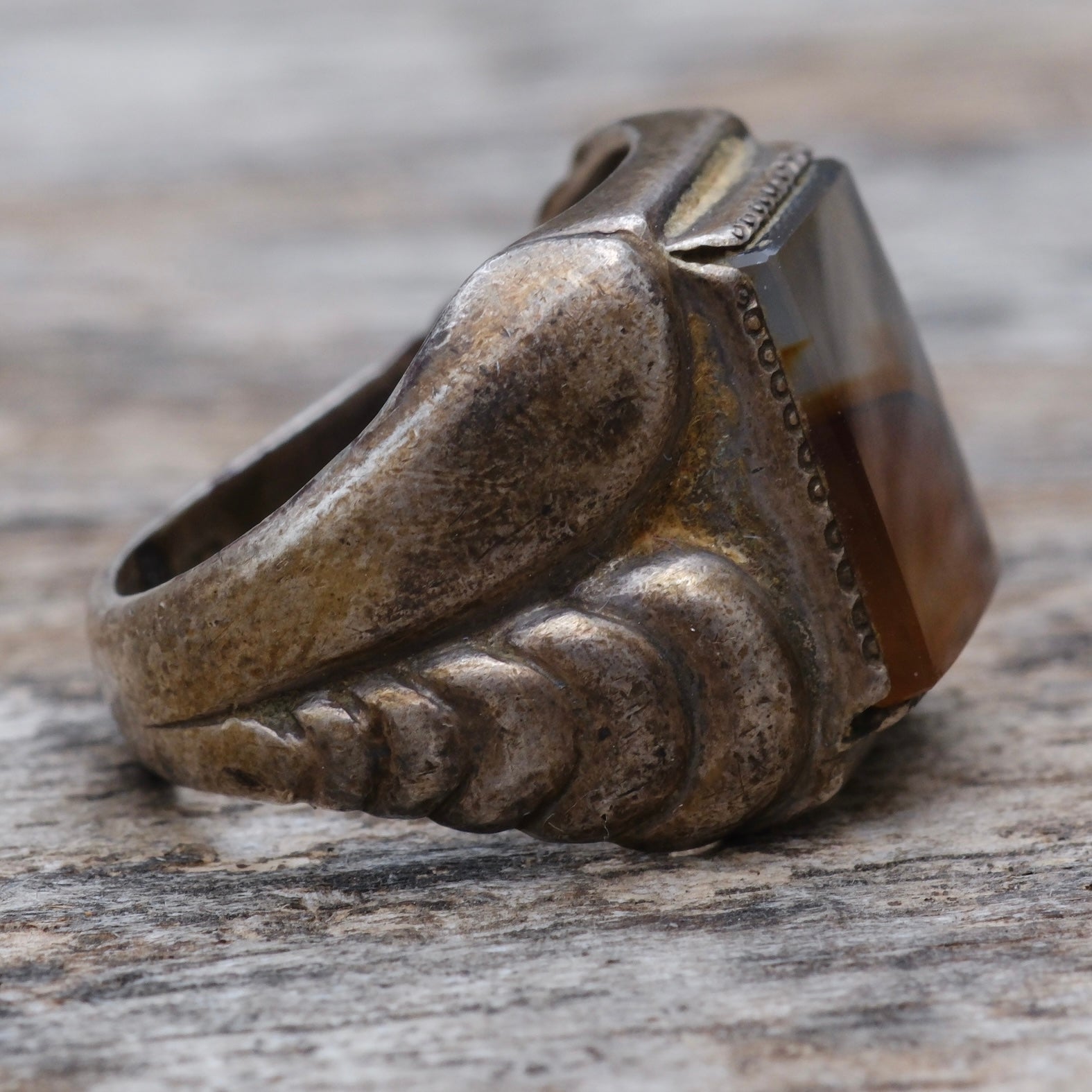Vintage Sterling Agate Signet Ring 4.75