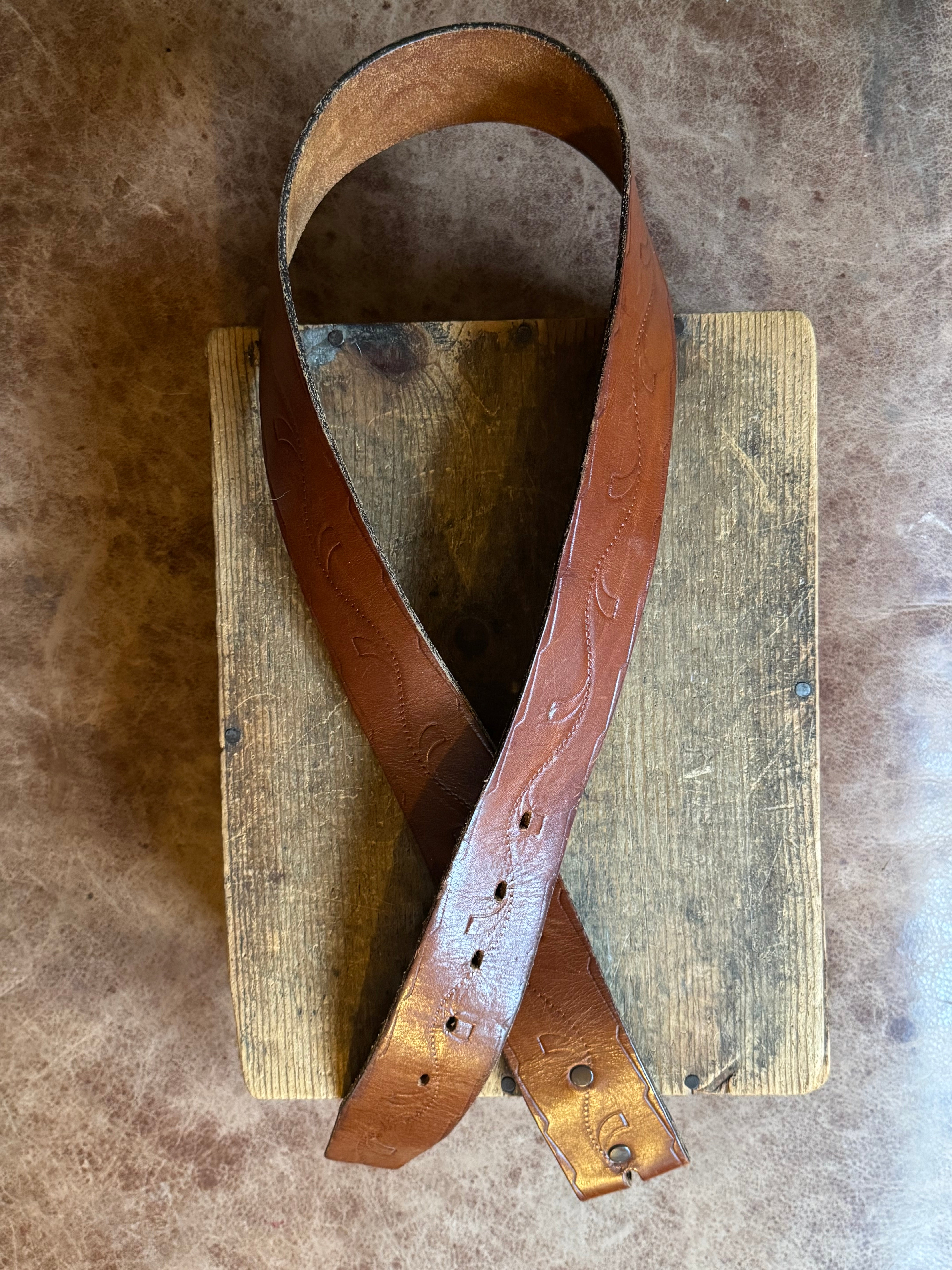 Vintage Brown Tooled Leather Belt