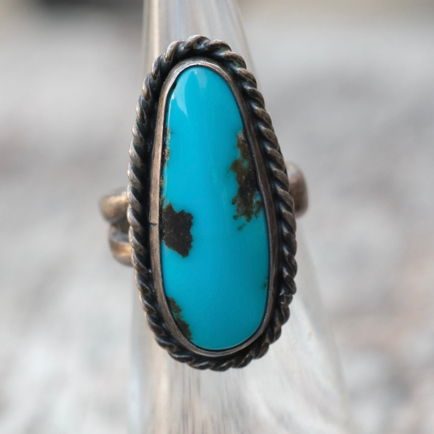 Vintage Sterling Turquoise Roper Ring 4