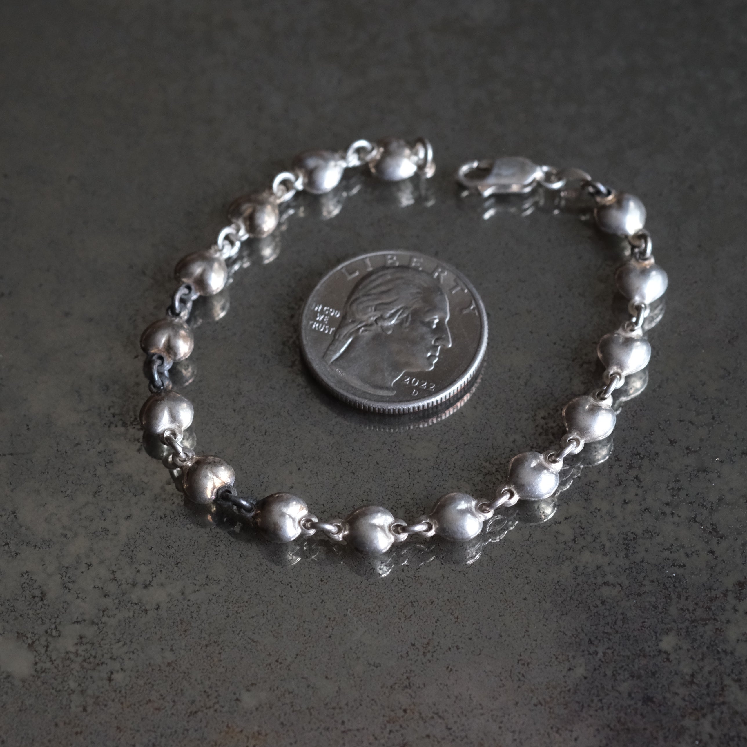 Vintage Sterling Silver Heart Link Bracelet 7.5"