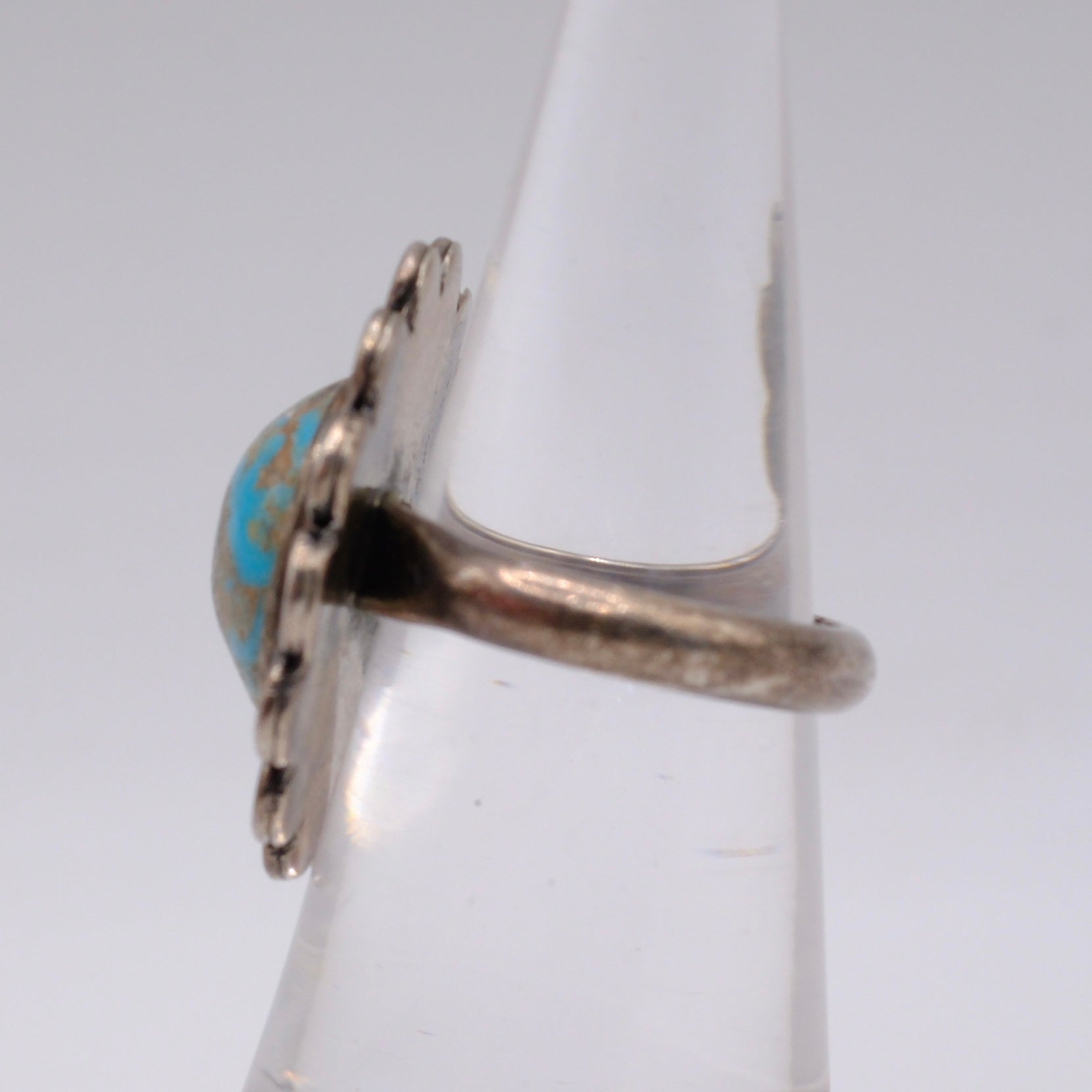 Vintage Sterling Turquoise Florette Ring 4.75