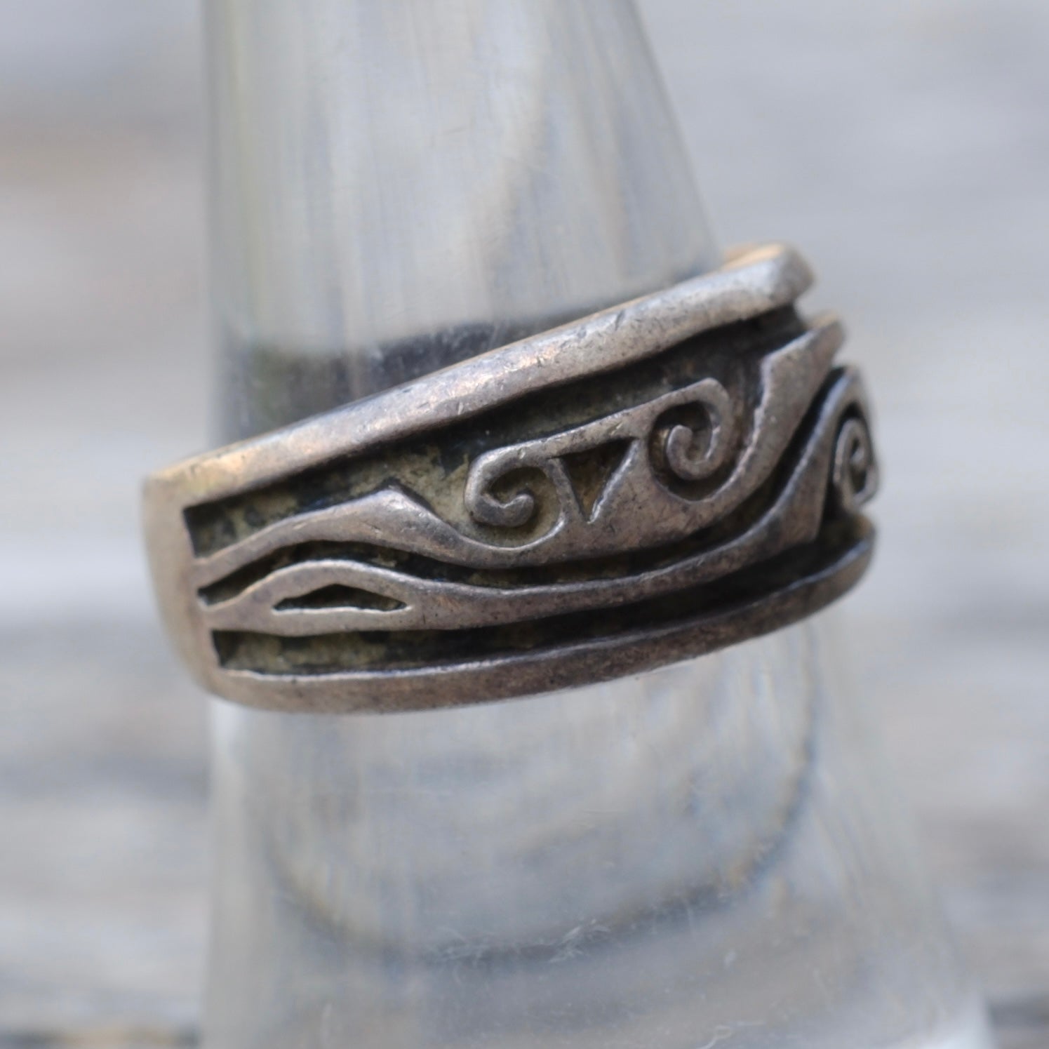 Vintage Sterling Tribal Band Ring 8.25