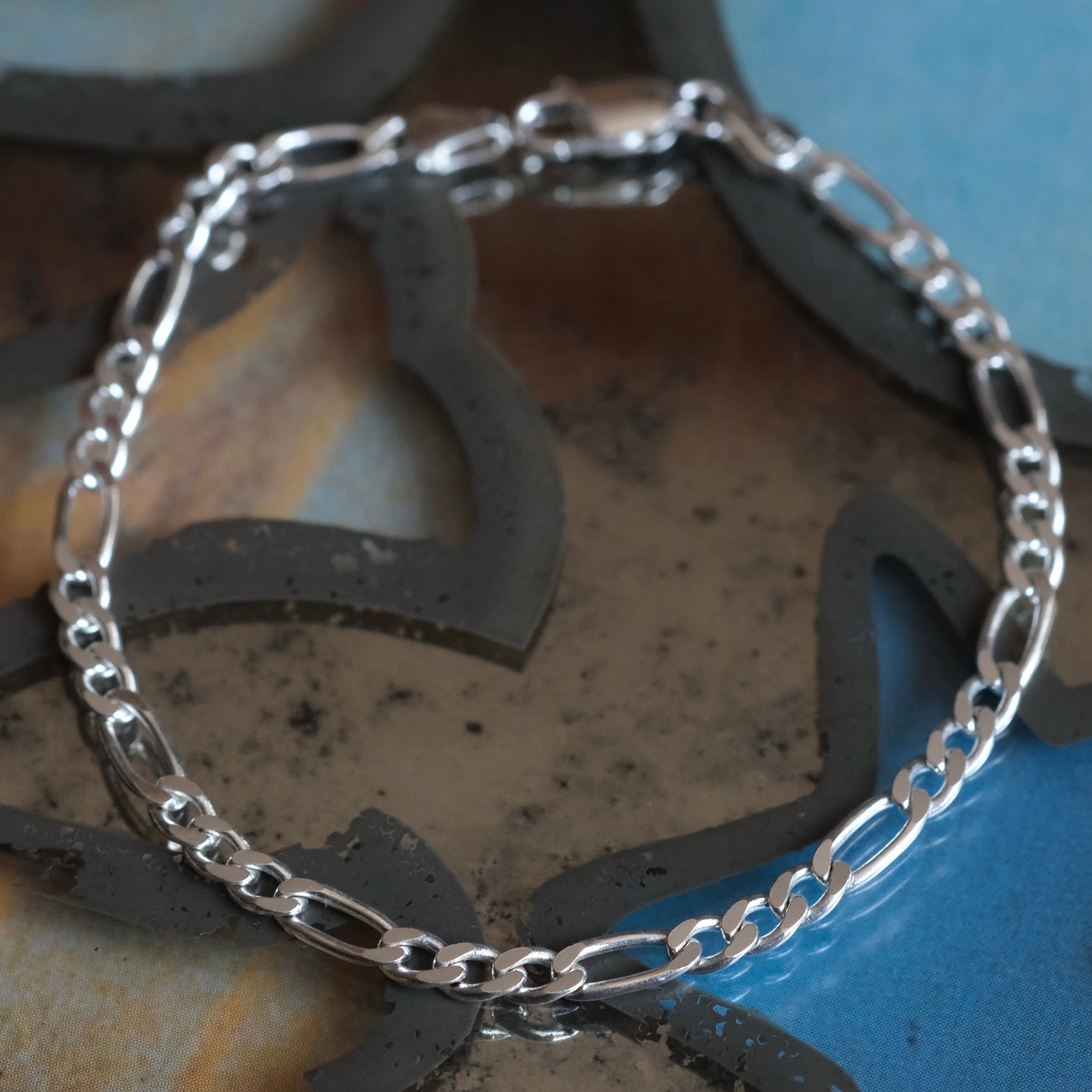 Vintage Sterling Figaro Chain Bracelet 7.25"