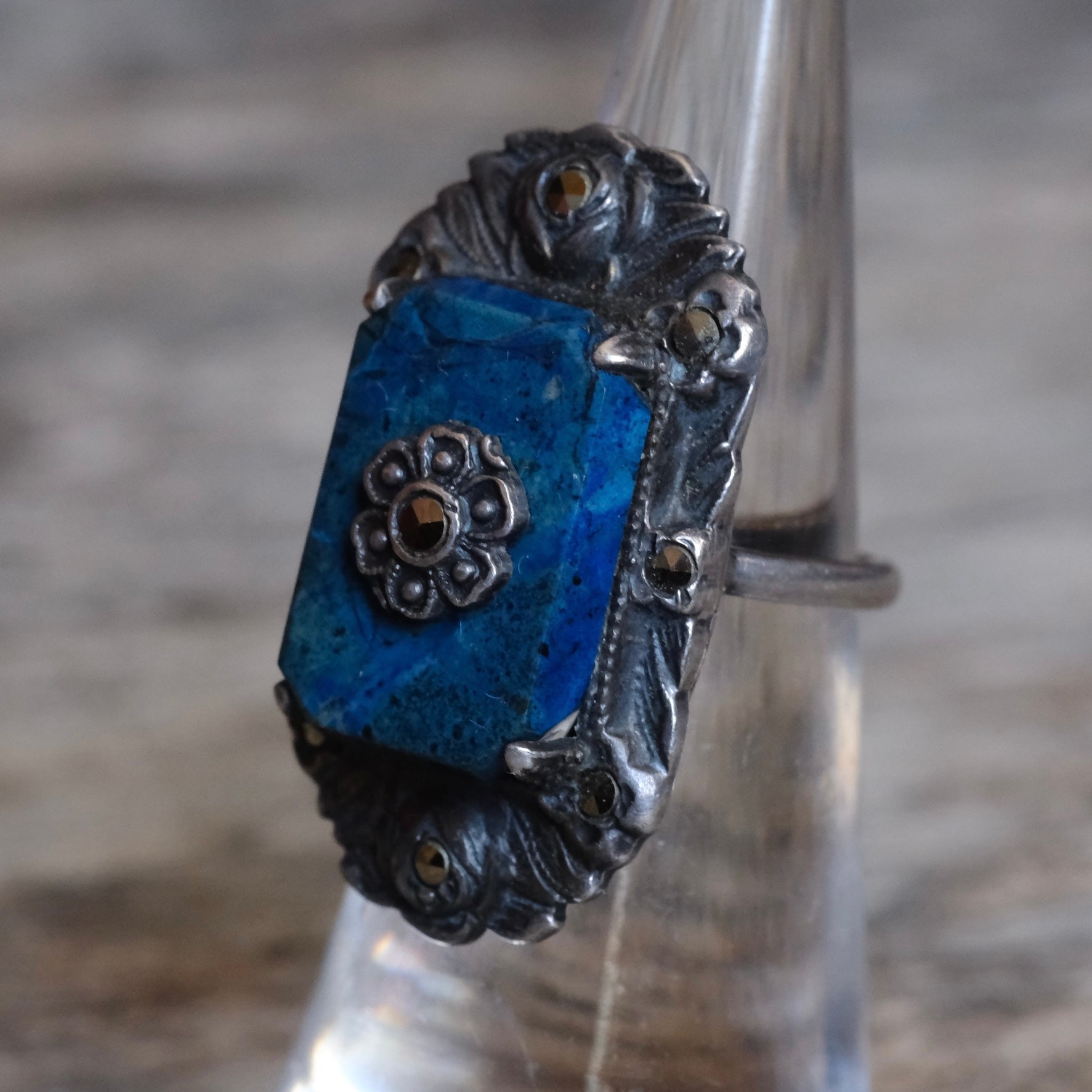 Vintage Sterling Jasper Marcasite Ring 5
