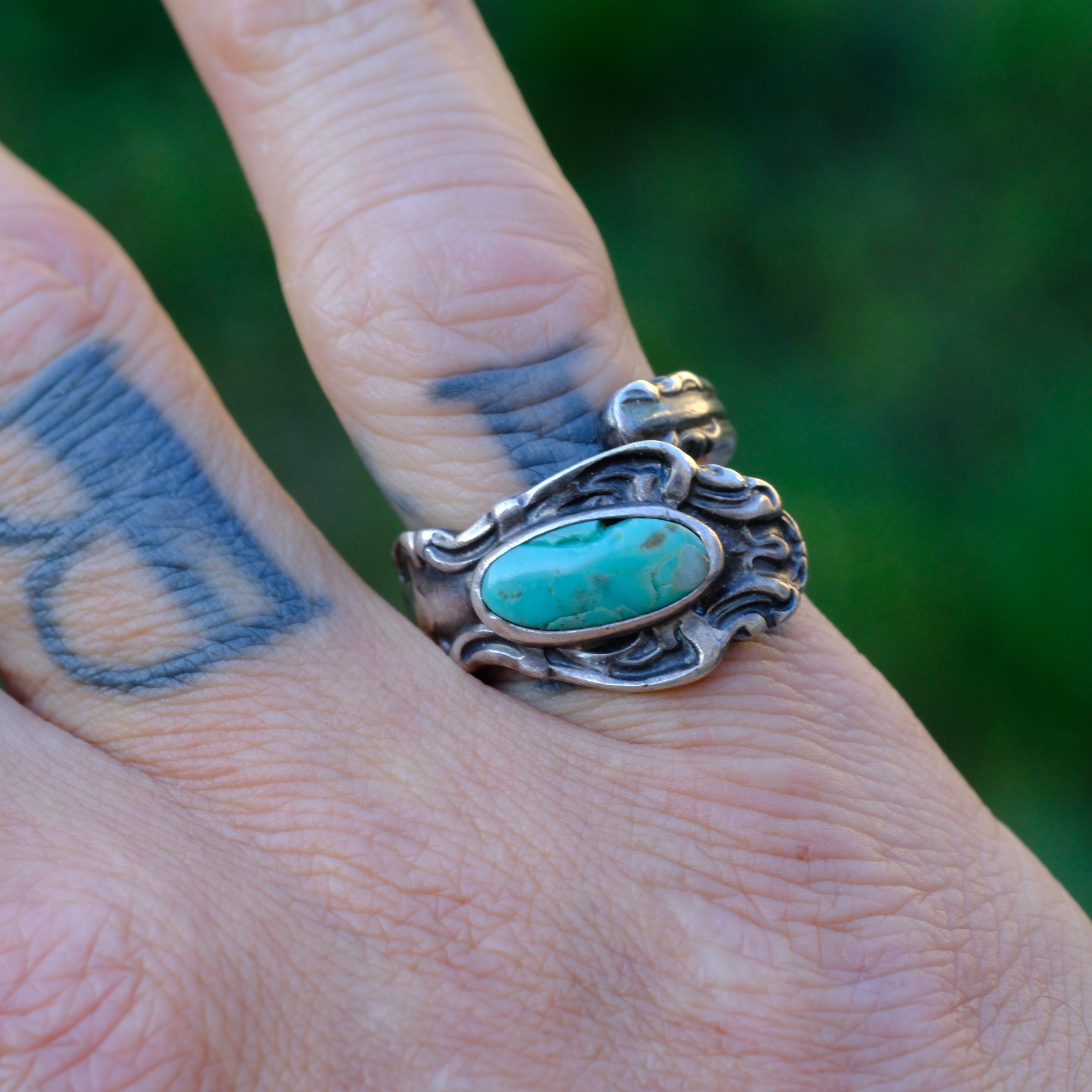 Vintage Sterling Turquoise Spoon Ring 5.75