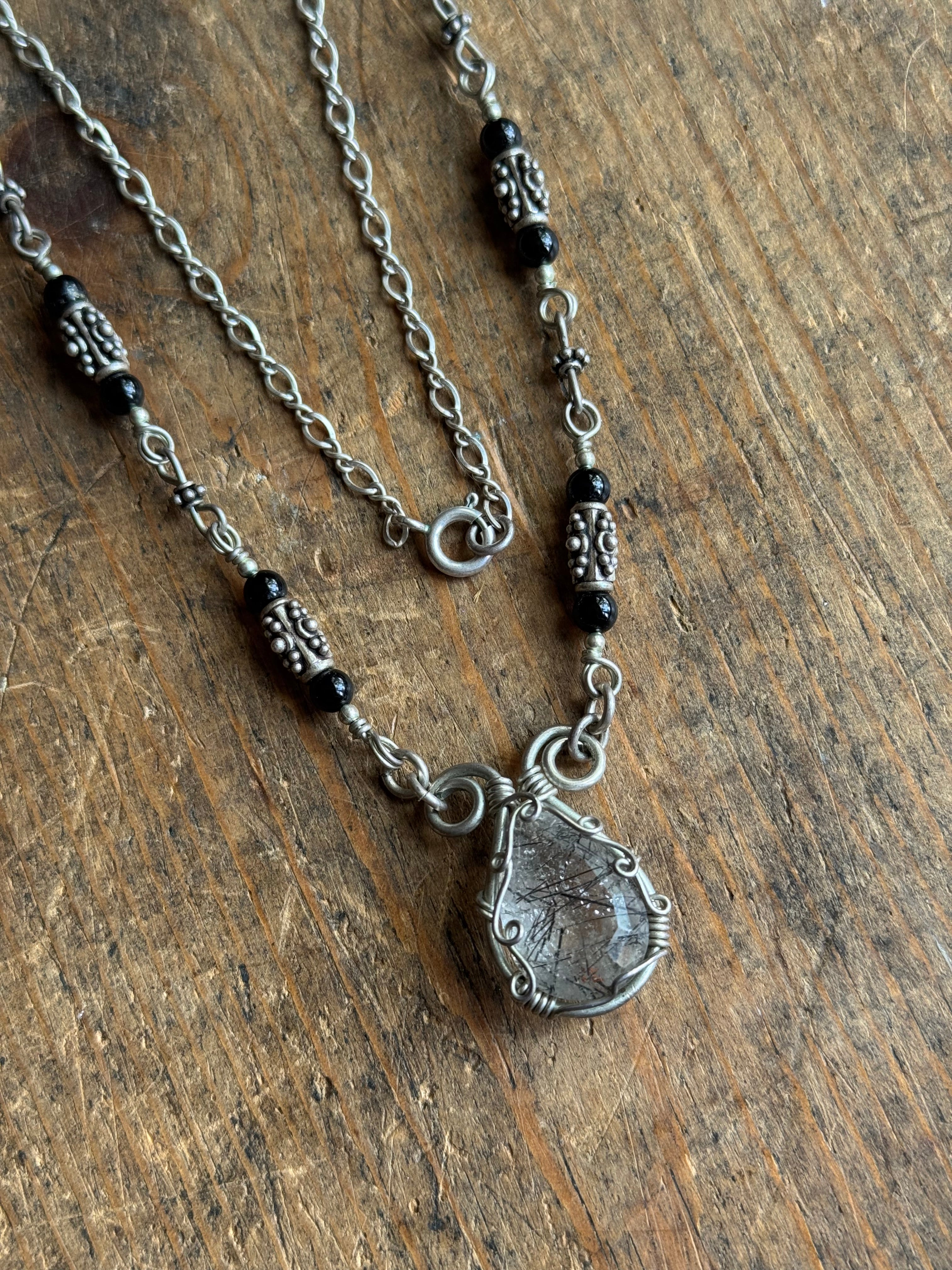 Vintage Sterling Silver 18” Rutilated Quartz Necklace